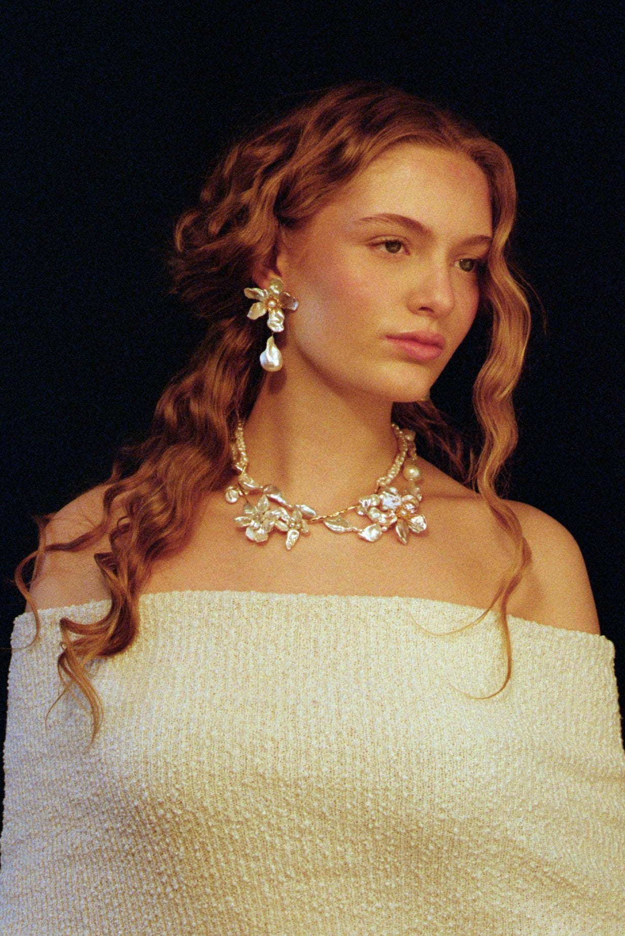 Baroque Keshi Pearl Flower Dangle Earrings №17