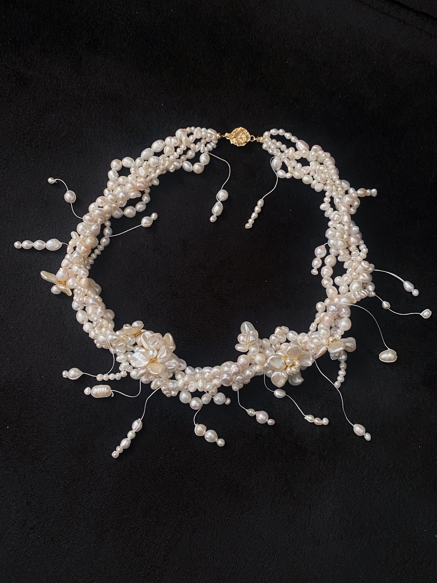 Twilight Drops Keshi Pearl Flowers Necklace №58