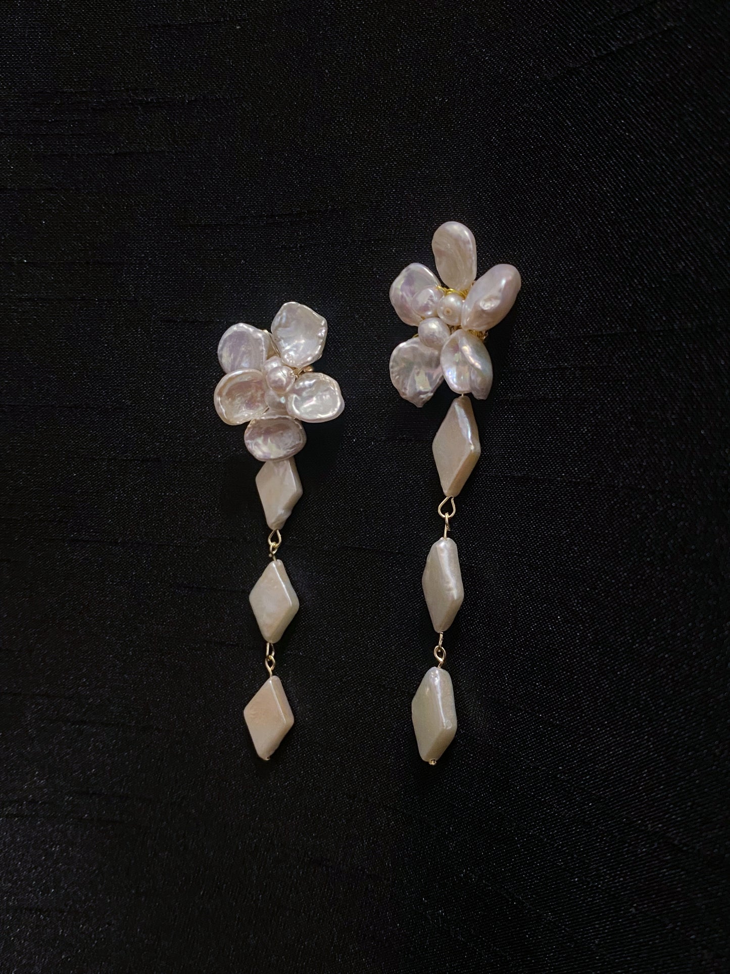 Keshi Pearls Flower Daimond Dangle Earrings №26