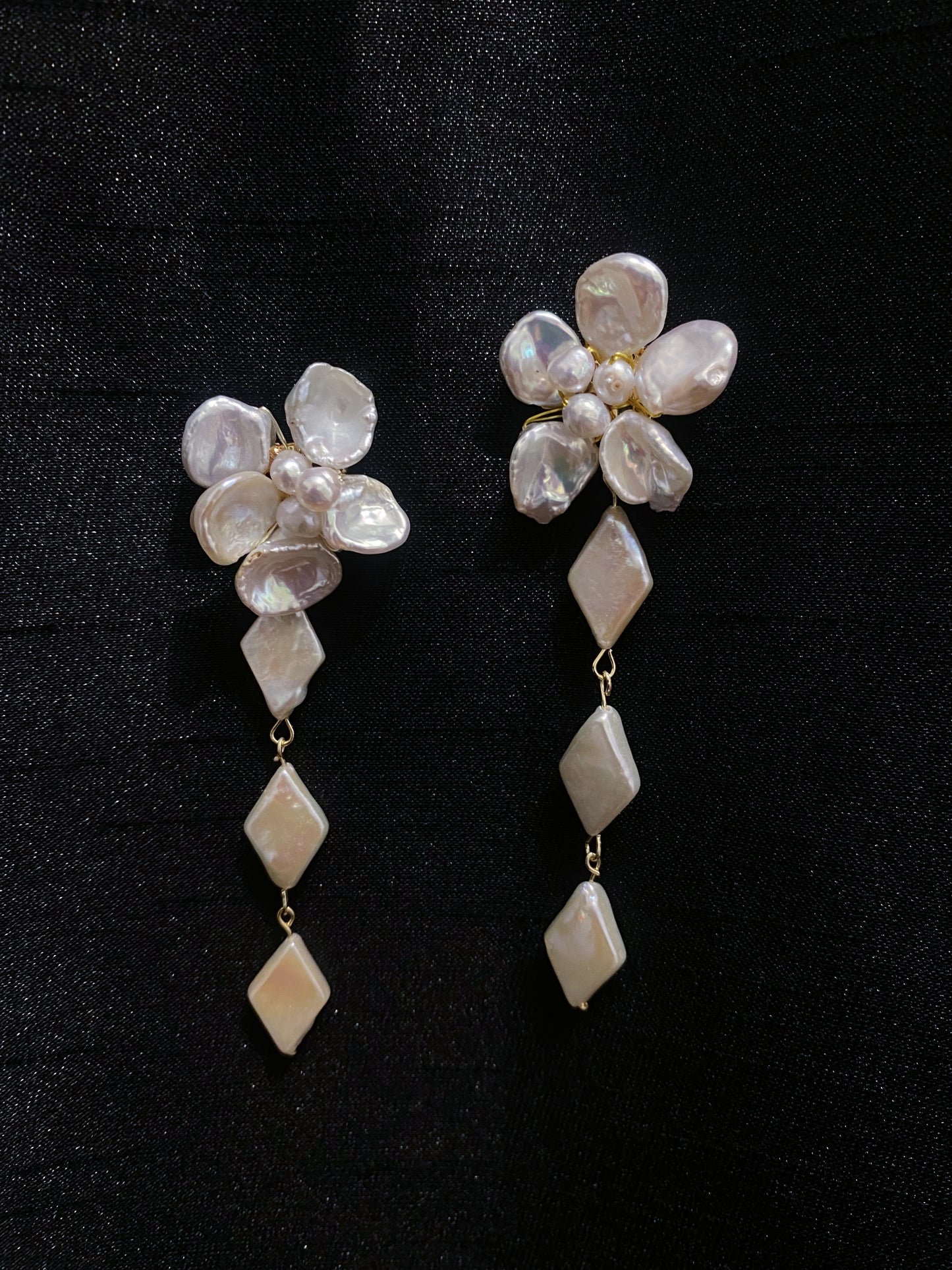 Keshi Pearls Flower Daimond Dangle Earrings №26