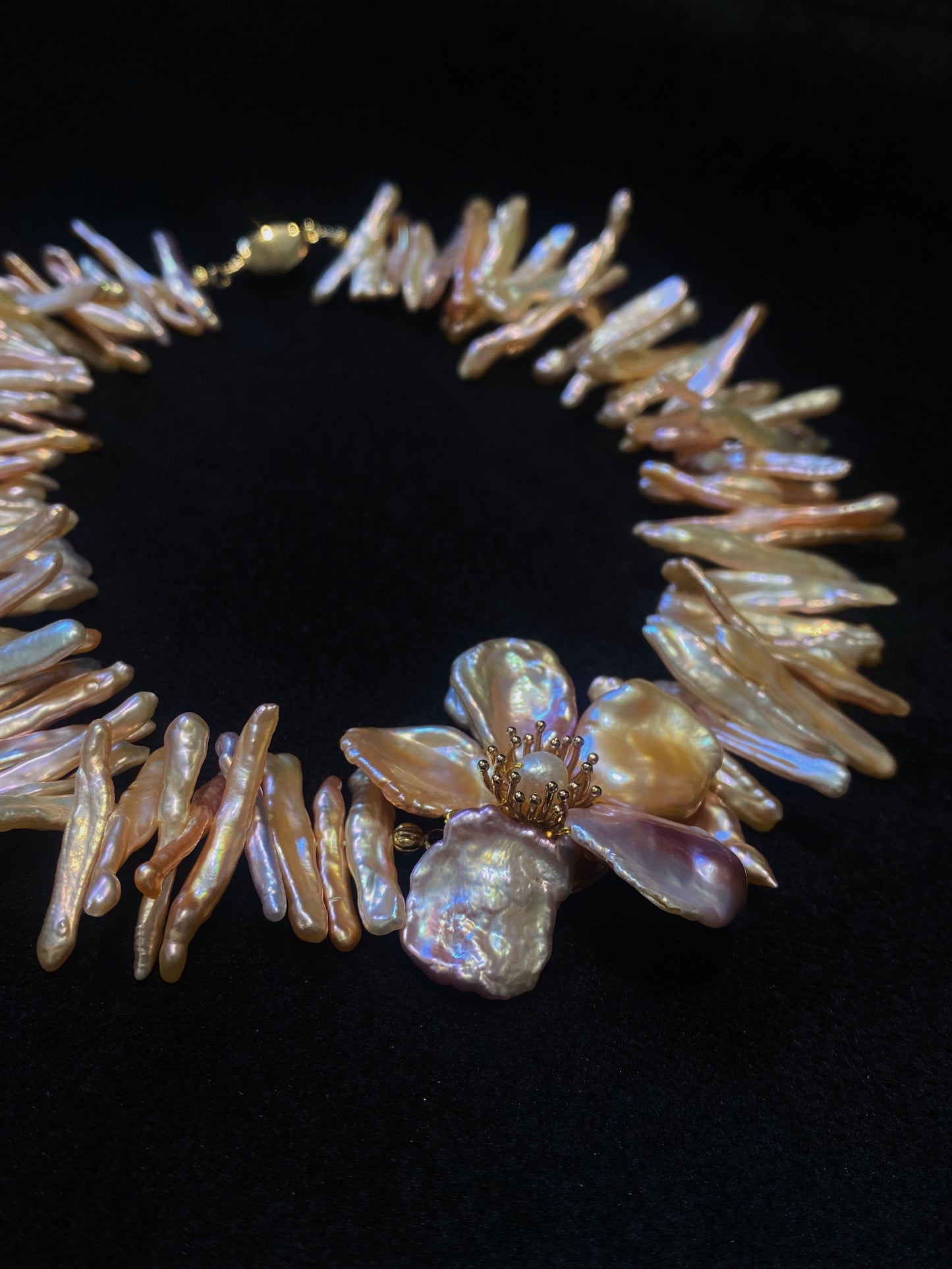 Pink thorn Keshi Pearl Flowers Necklace №63