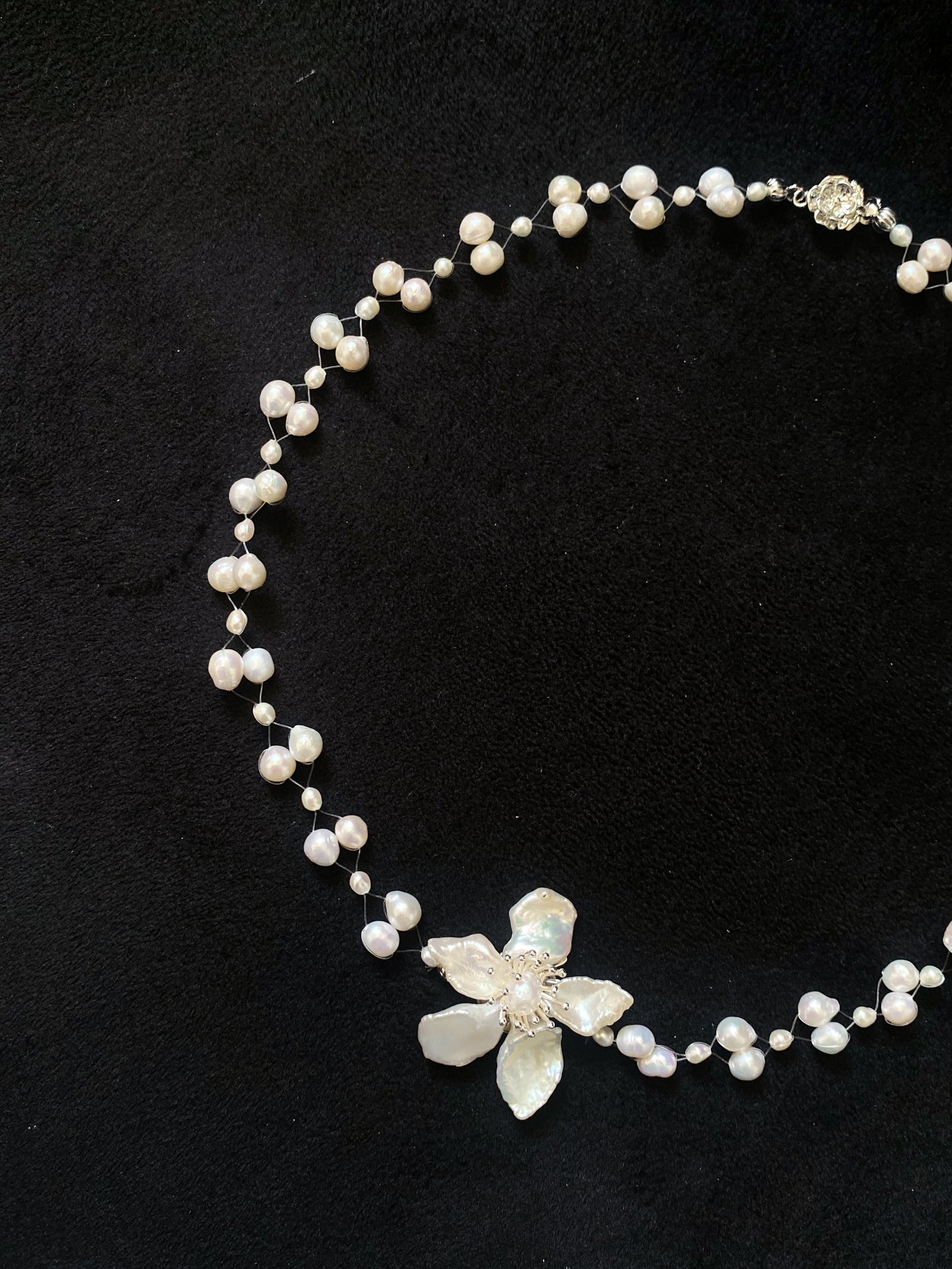 Meteor Keshi Pearl Flower Illusion Necklace №54