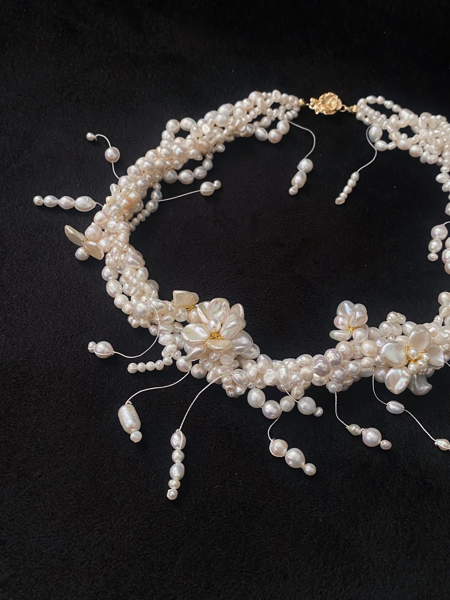 Twilight Drops Keshi Pearl Flowers Necklace №58