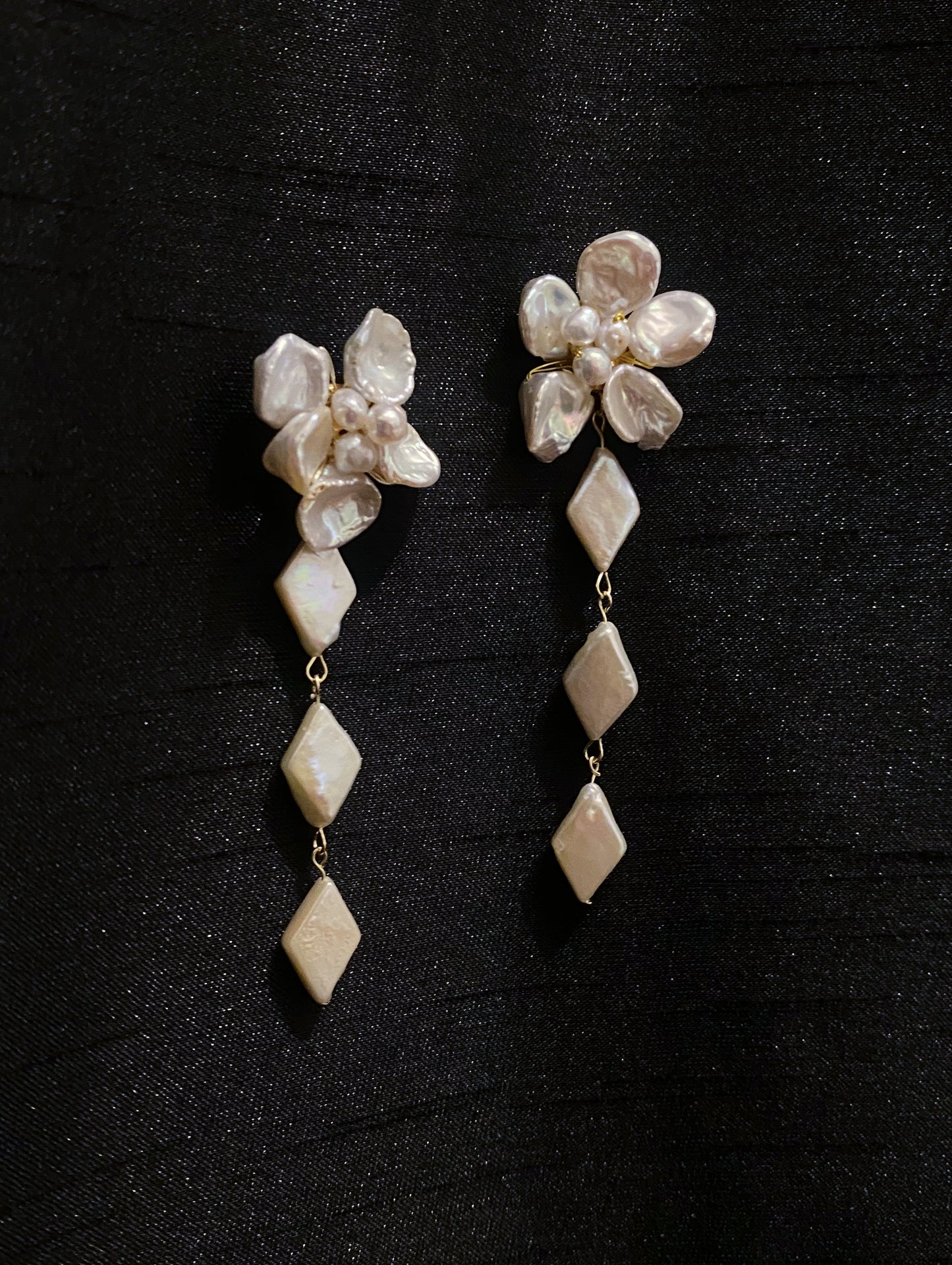 Keshi Pearls Flower Daimond Dangle Earrings №26