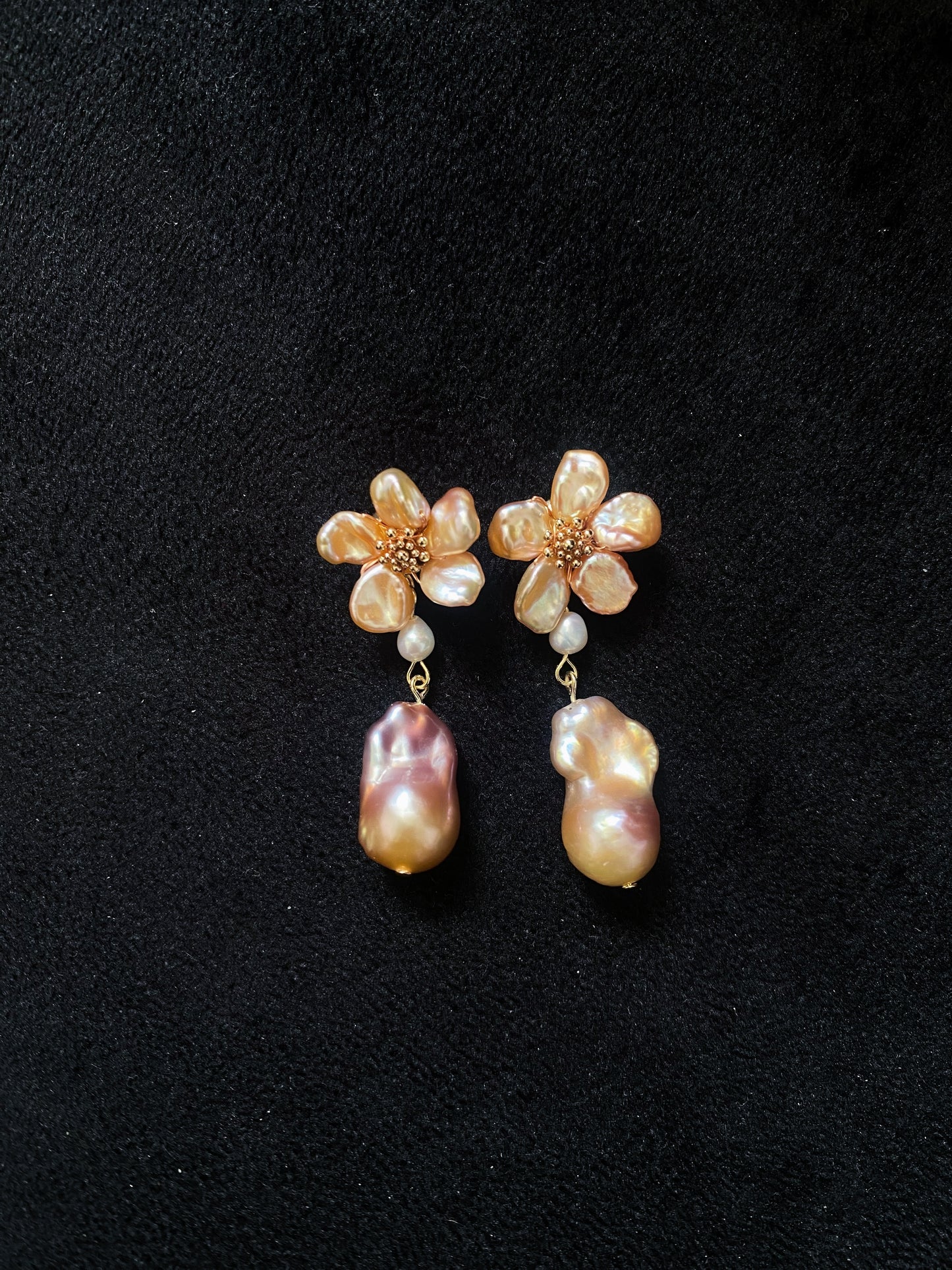 Mini Purple Pink Baroque Keshi Pearl Flower Dangle Earrings №52