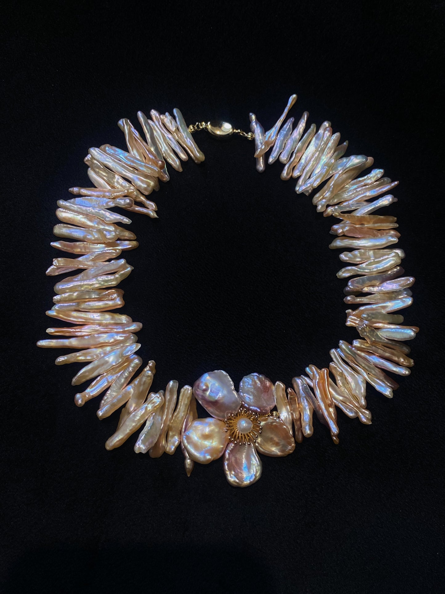 Pink thorn Keshi Pearl Flowers Necklace №63
