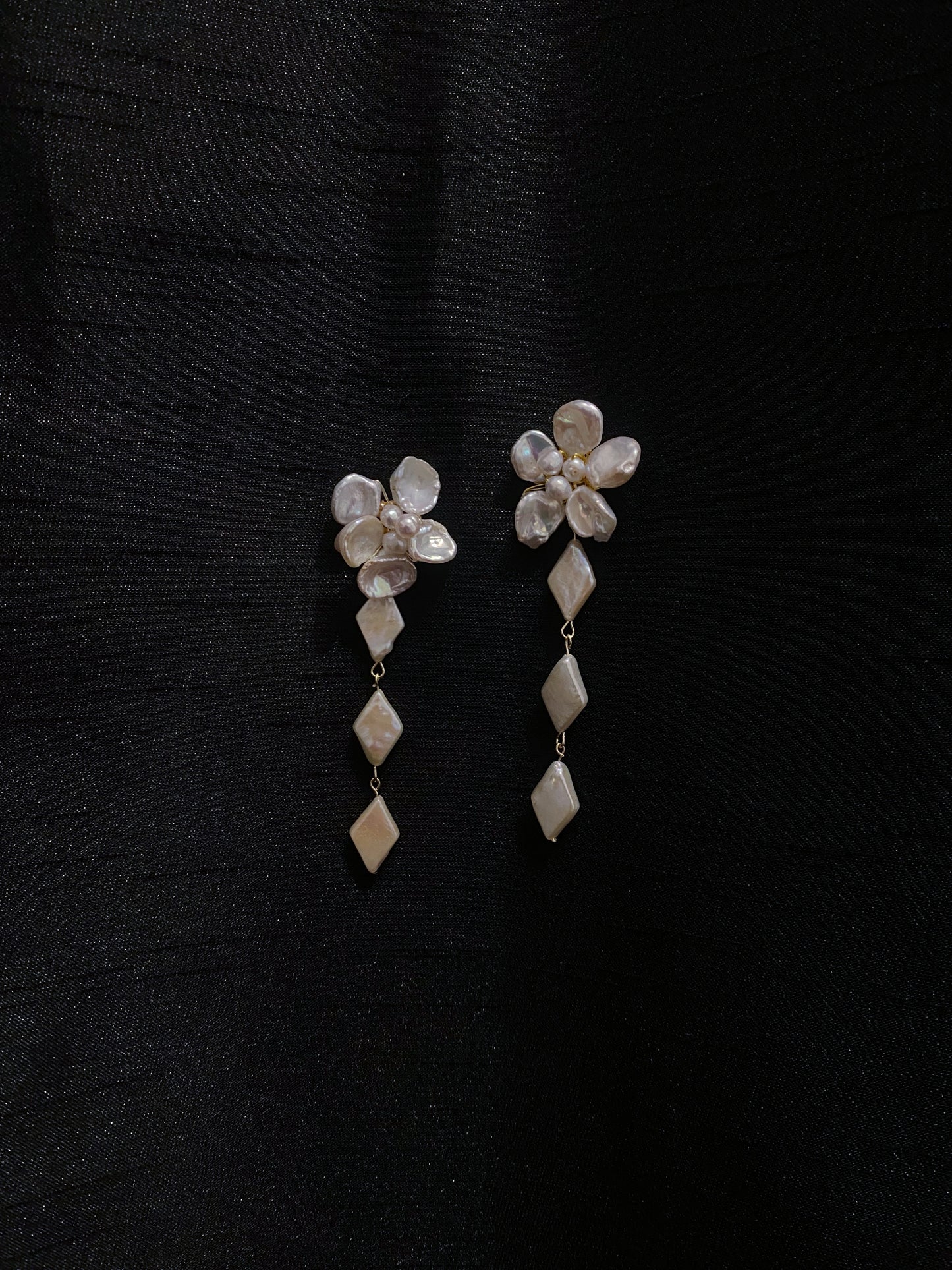 Keshi Pearls Flower Daimond Dangle Earrings №26