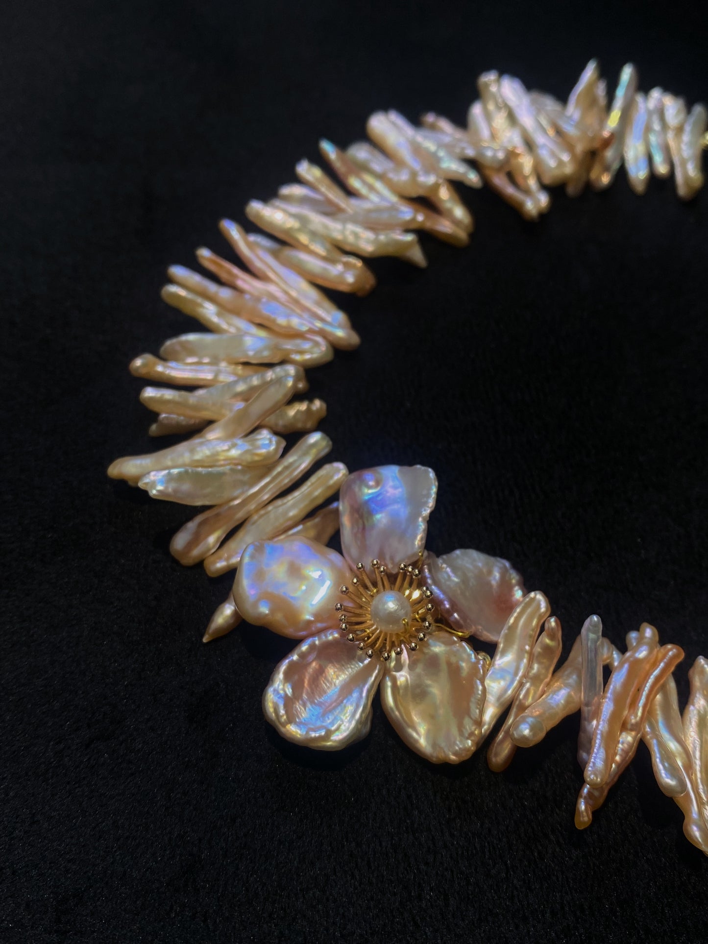 Pink thorn Keshi Pearl Flowers Necklace №63