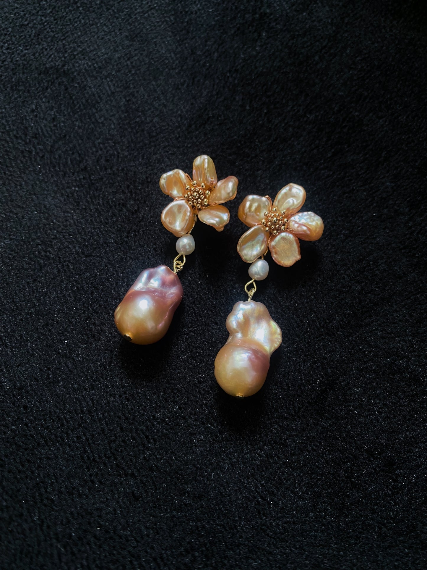 Mini Purple Pink Baroque Keshi Pearl Flower Dangle Earrings №52