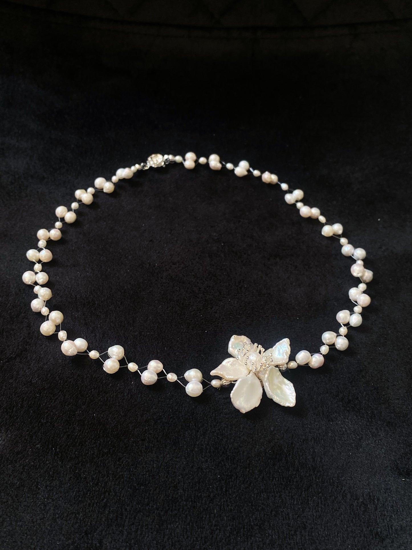 Meteor Keshi Pearl Flower Illusion Necklace №54