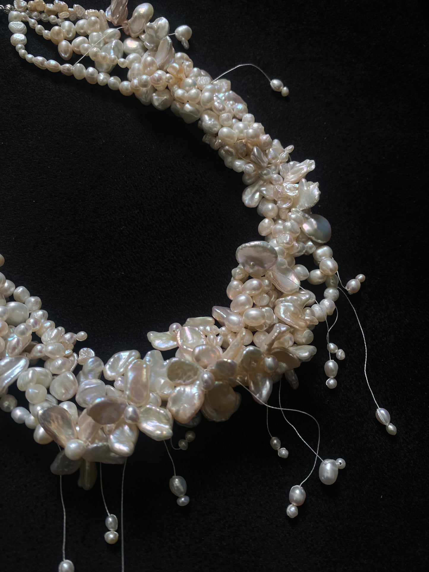 Floral Garden Drops Keshi Pearl Flowers Necklace №64