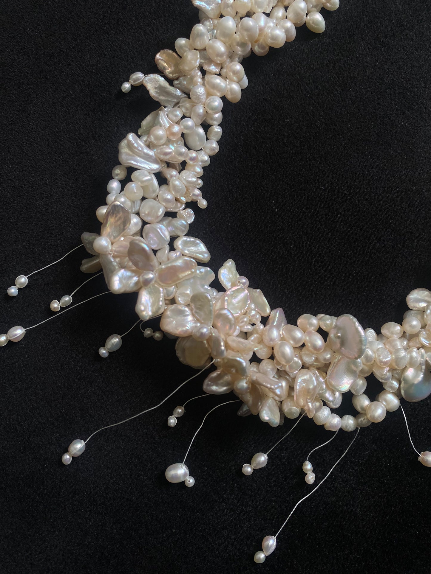 Floral Garden Drops Keshi Pearl Flowers Necklace №64