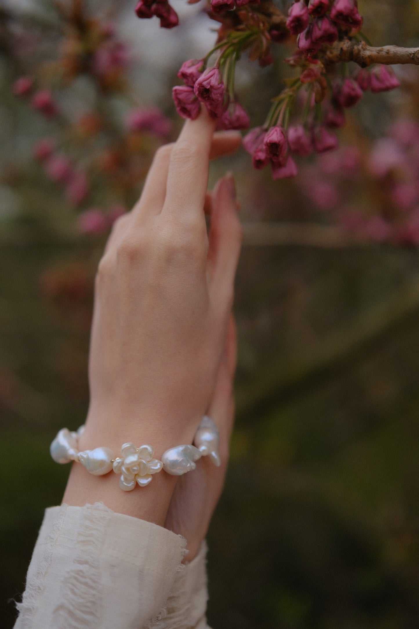 Lilac Mini Baroque Keshi Pearl Flower Bracelet №55