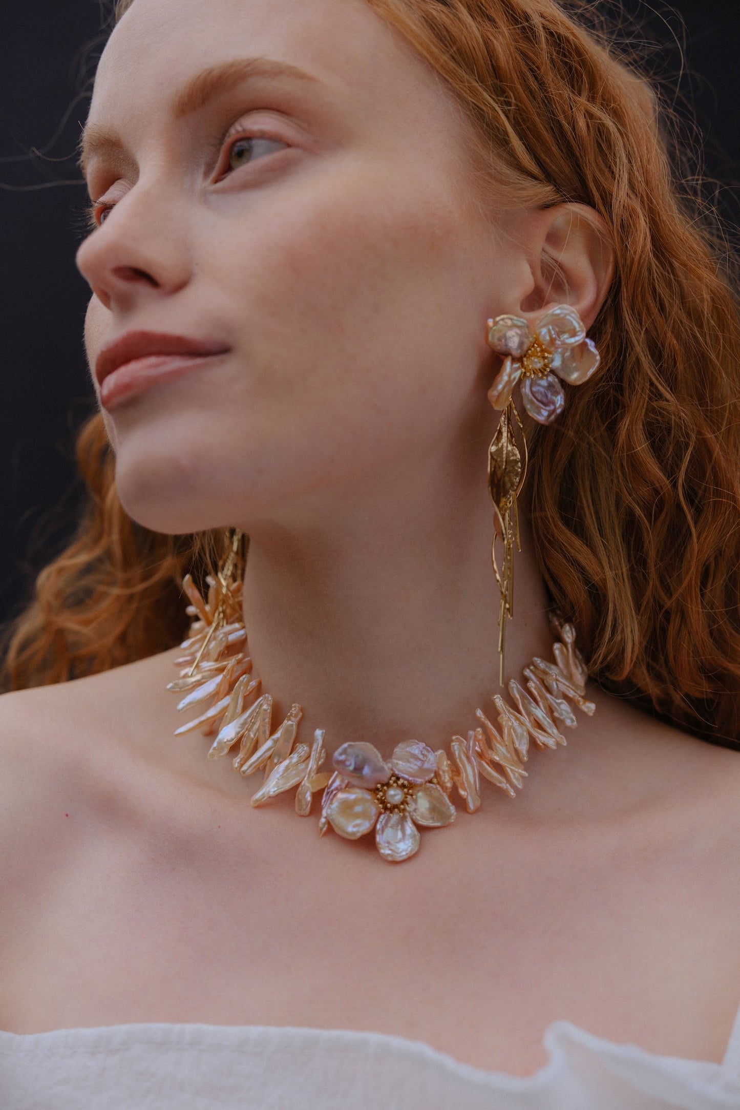 Pink thorn Keshi Pearl Flowers Necklace №63