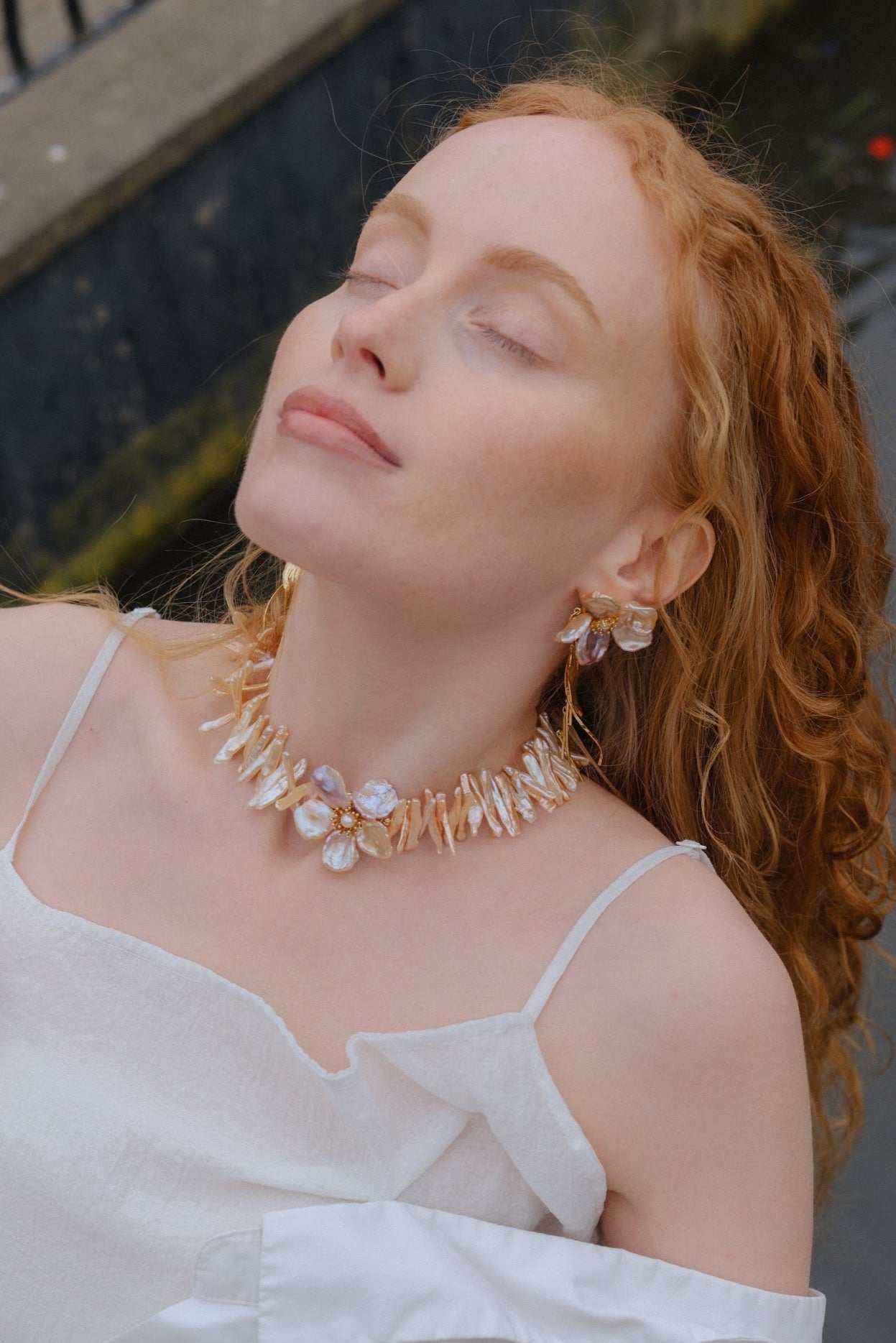 Pink thorn Keshi Pearl Flowers Necklace №63