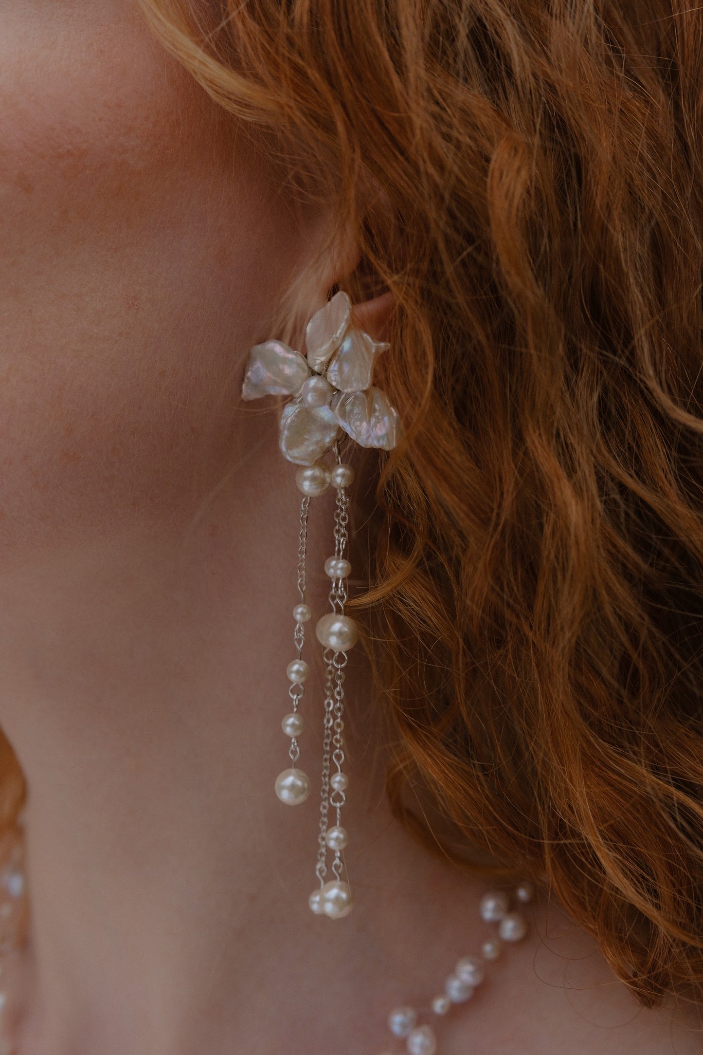 Keshi Pearls Flower Meteor Shower Drop Earrings №40