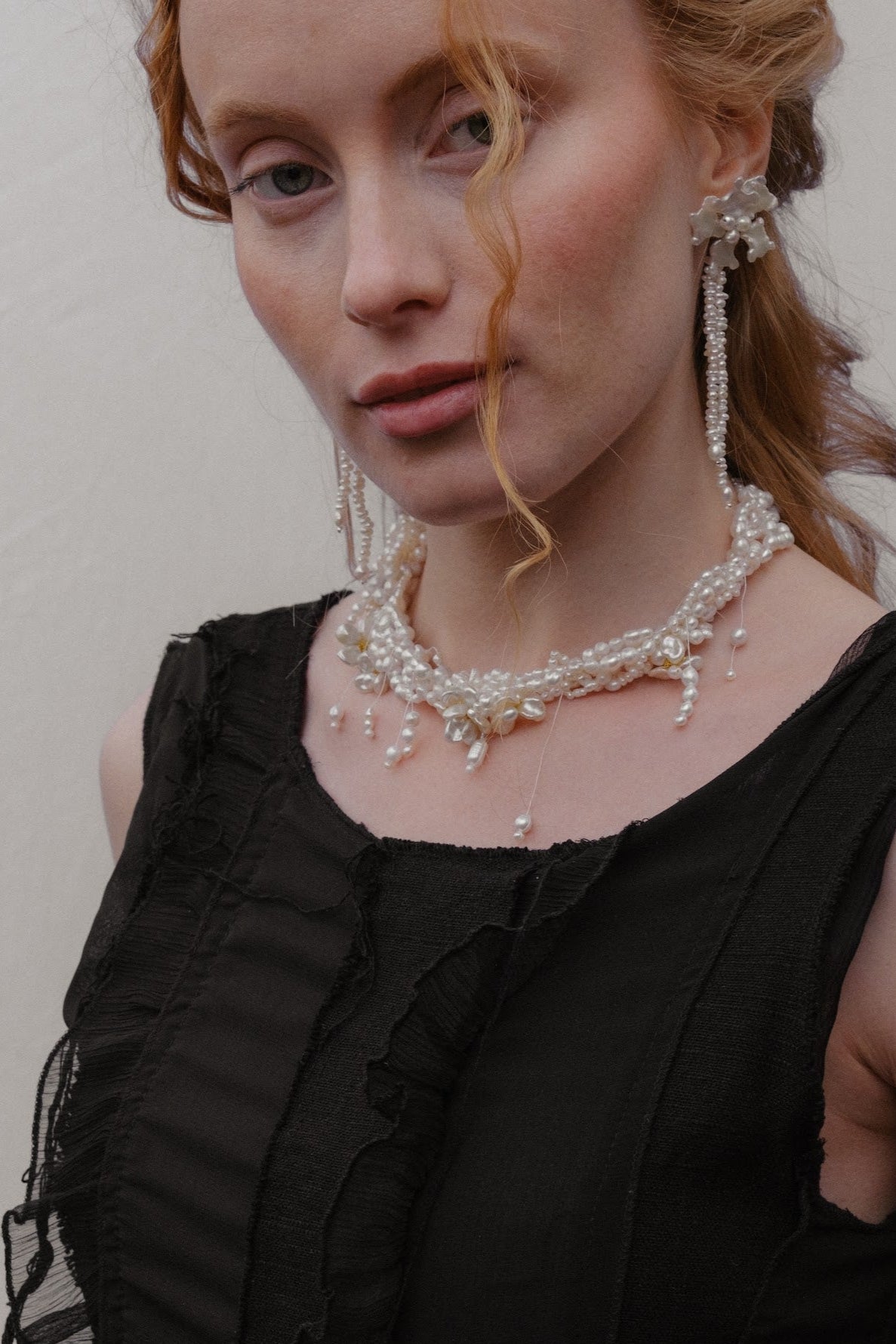 Twilight Drops Keshi Pearl Flowers Necklace №58