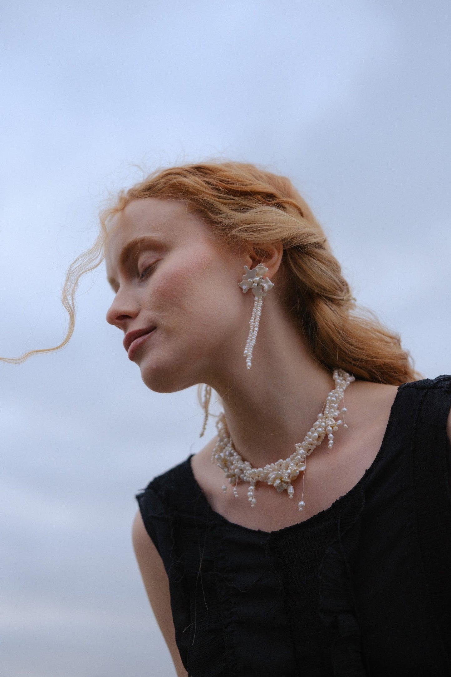 Twilight Drops Keshi Pearl Flowers Necklace №58