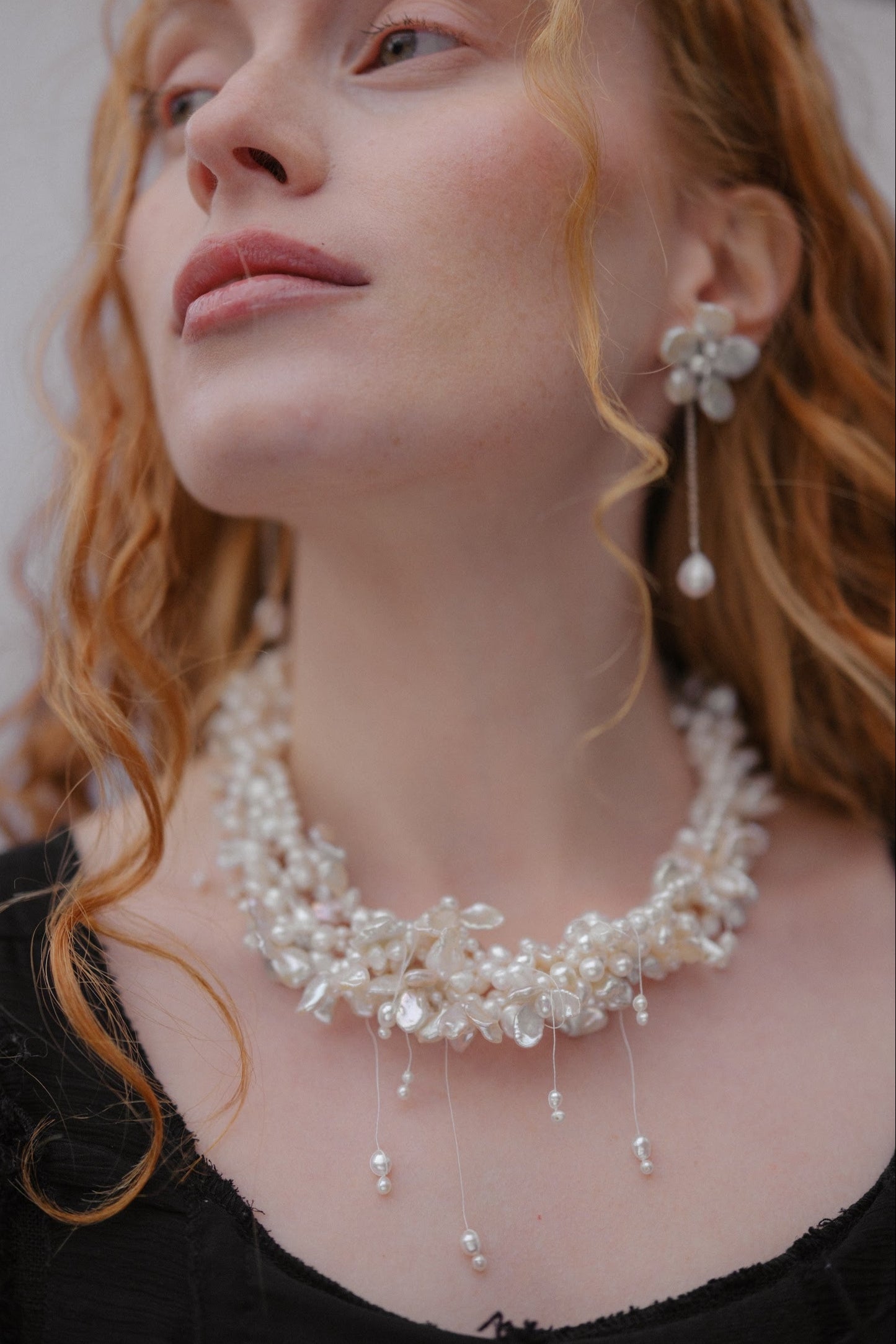 Floral Garden Drops Keshi Pearl Flowers Necklace №64