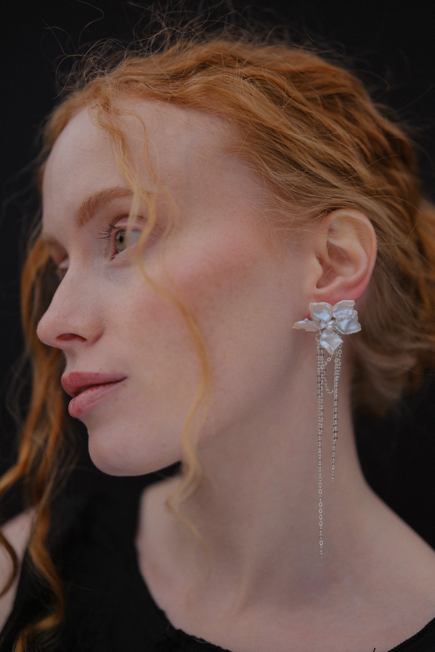 White Keshi Pearls Flower Long Tassel Drop Earrings №41