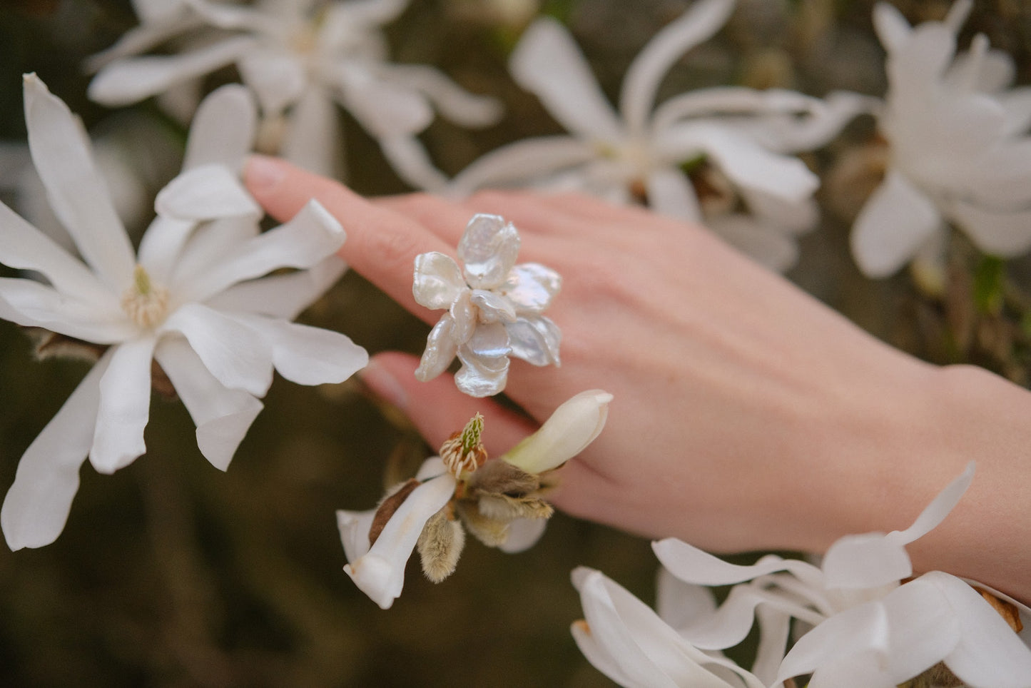3D Keshi Pearl Flower Ring №50