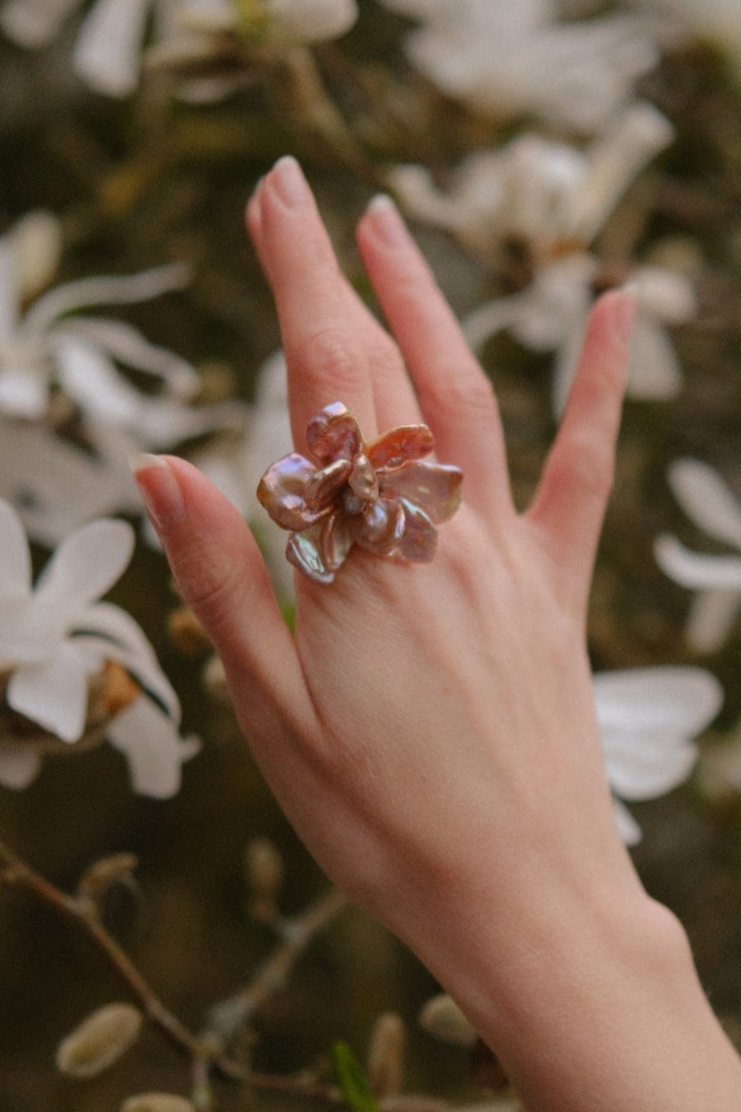 3D Keshi Pearl Flower Ring №50