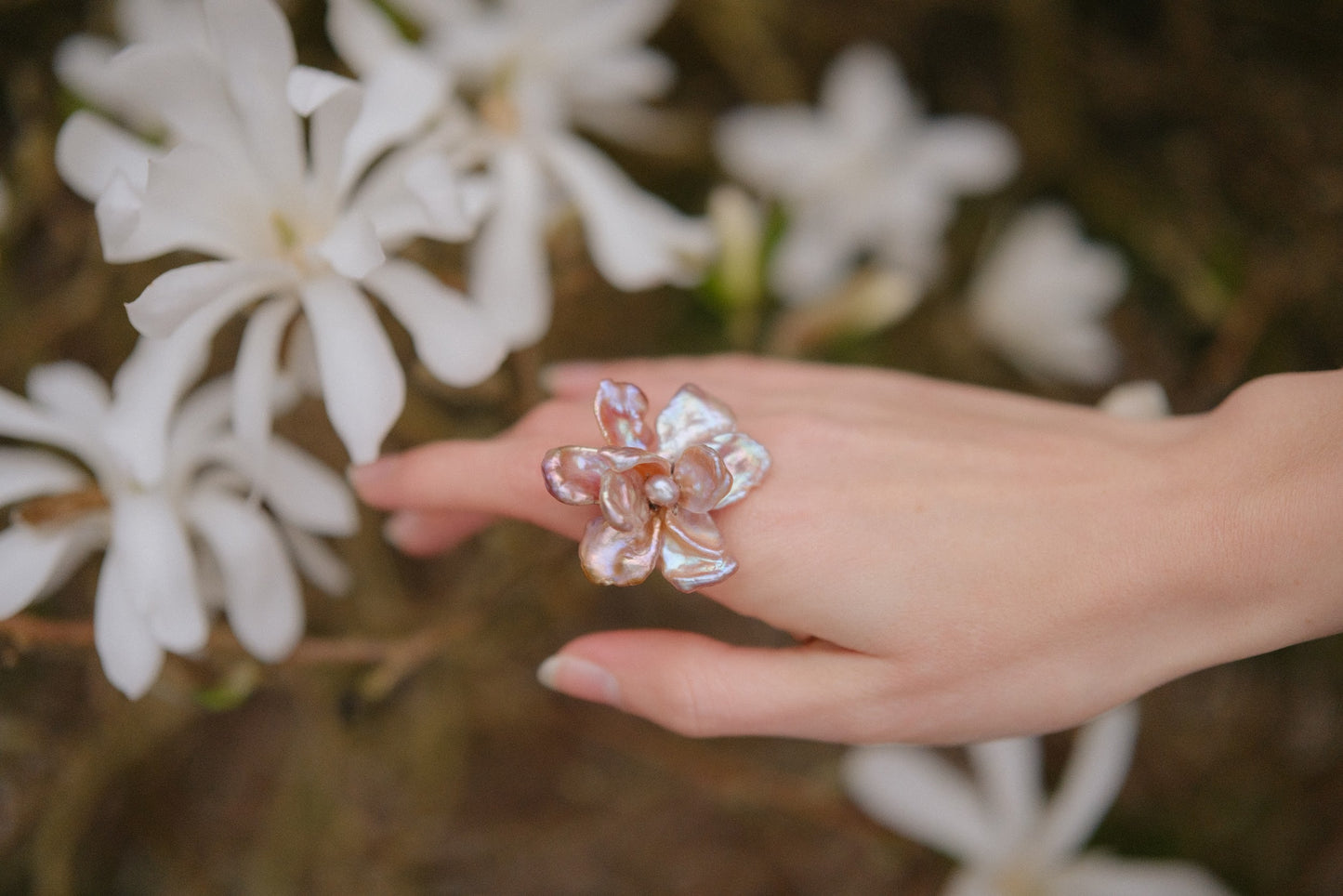 3D Keshi Pearl Flower Ring №50
