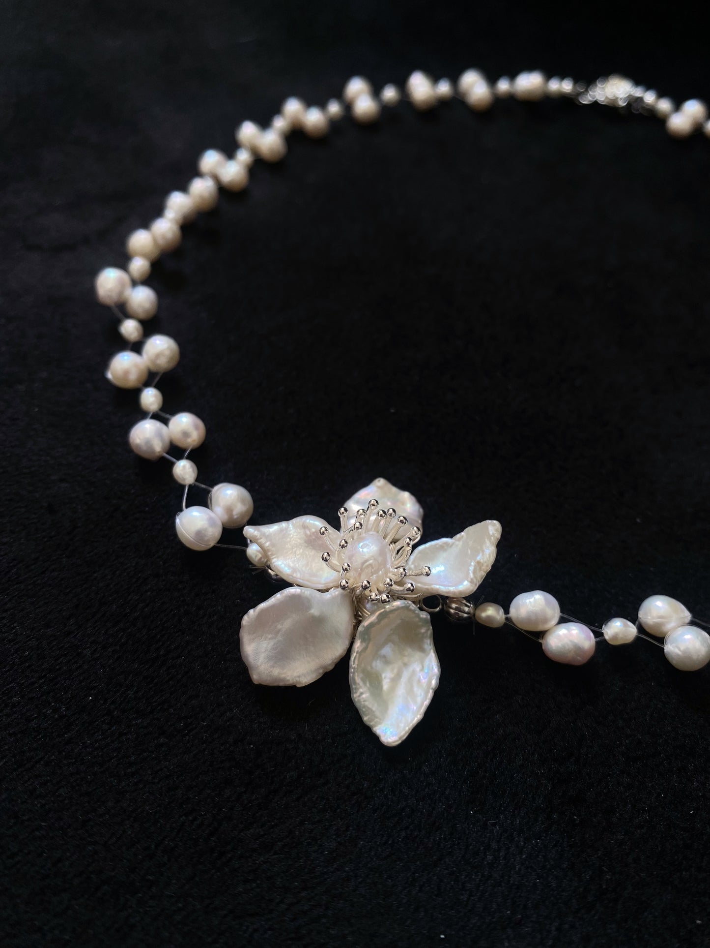 Meteor Keshi Pearl Flower Illusion Necklace №54