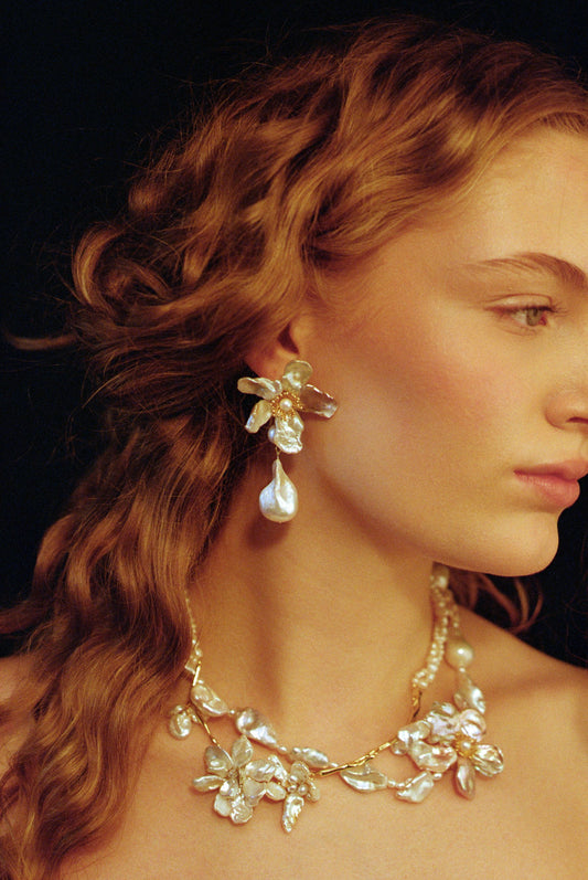 Baroque Keshi Pearl Flower Dangle Earrings №17