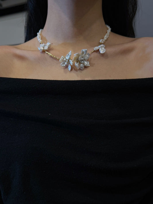 Blooming Keshi Pearl Flower Necklace №21