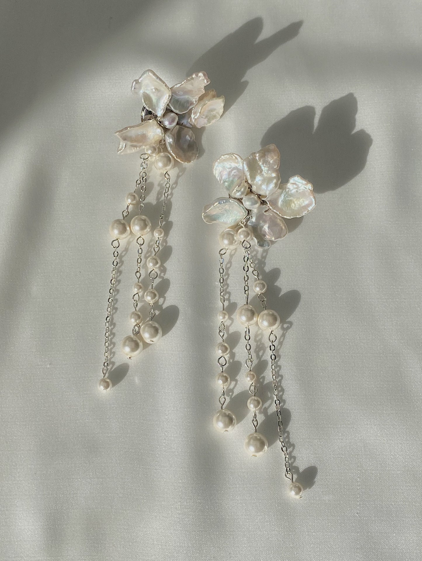 Keshi Pearls Flower Meteor Shower Drop Earrings №40 (MADE TO ORDER)