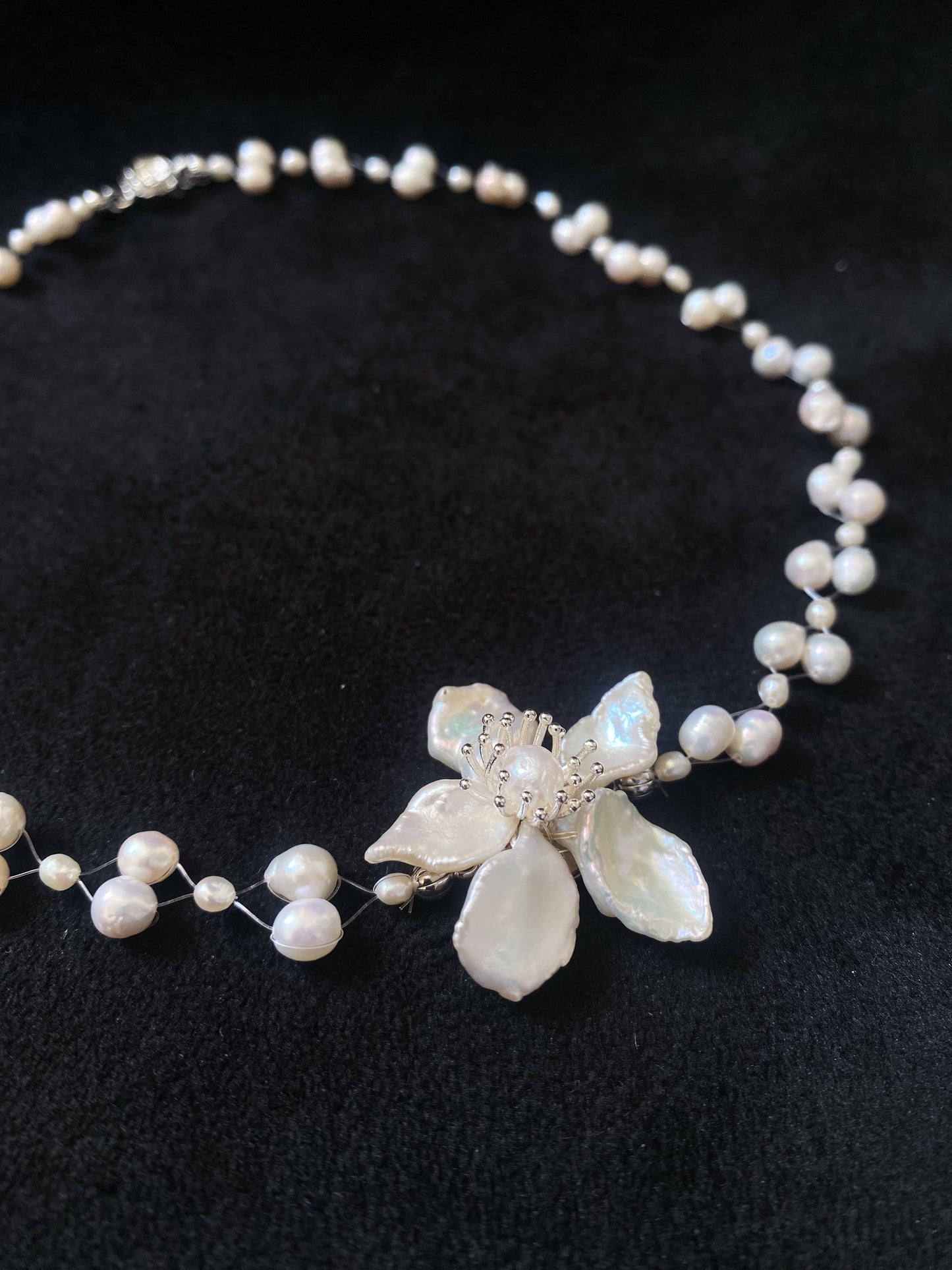 Meteor Keshi Pearl Flower Illusion Necklace №54