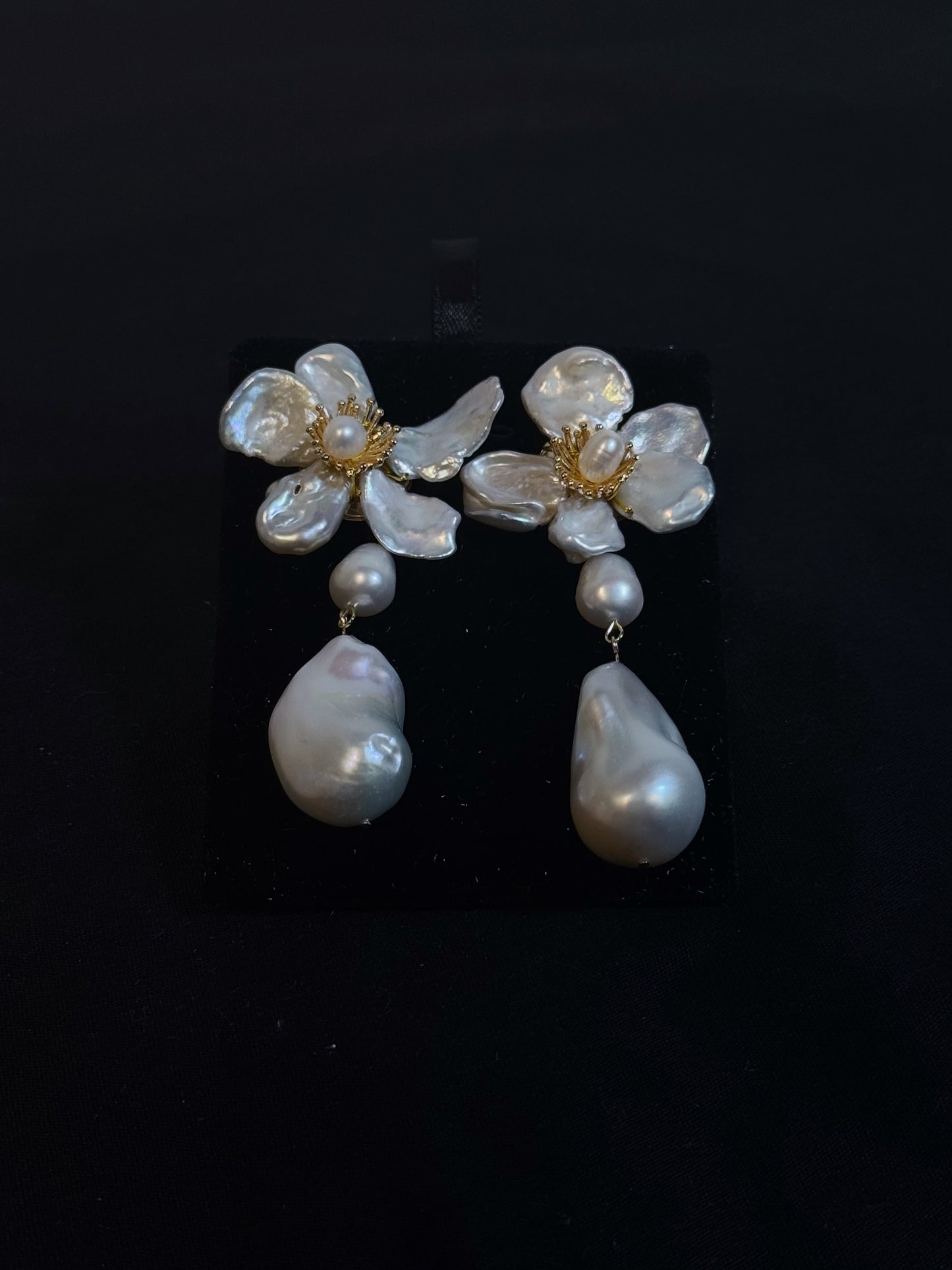 Baroque Keshi Pearl Flower Dangle Earrings №17 (MADE TO ORDER)