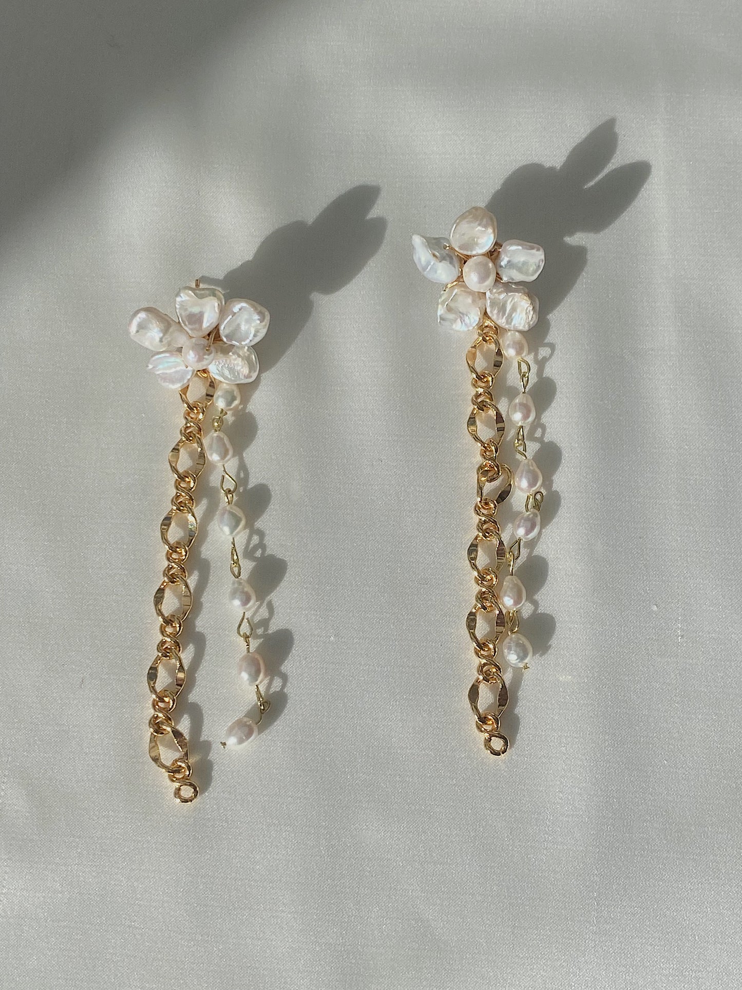 Small Keshi Pearls Flower Pearl Chain Drop Earrings №42