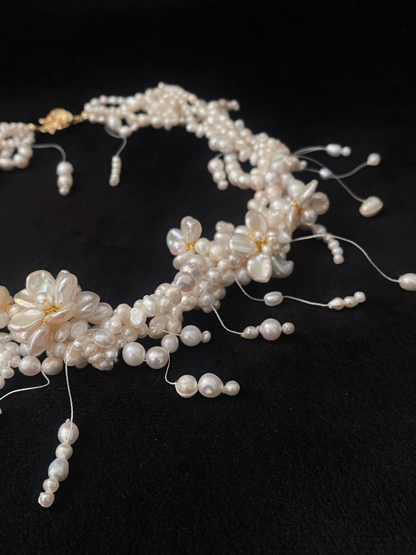 Twilight Drops Keshi Pearl Flowers Necklace №58