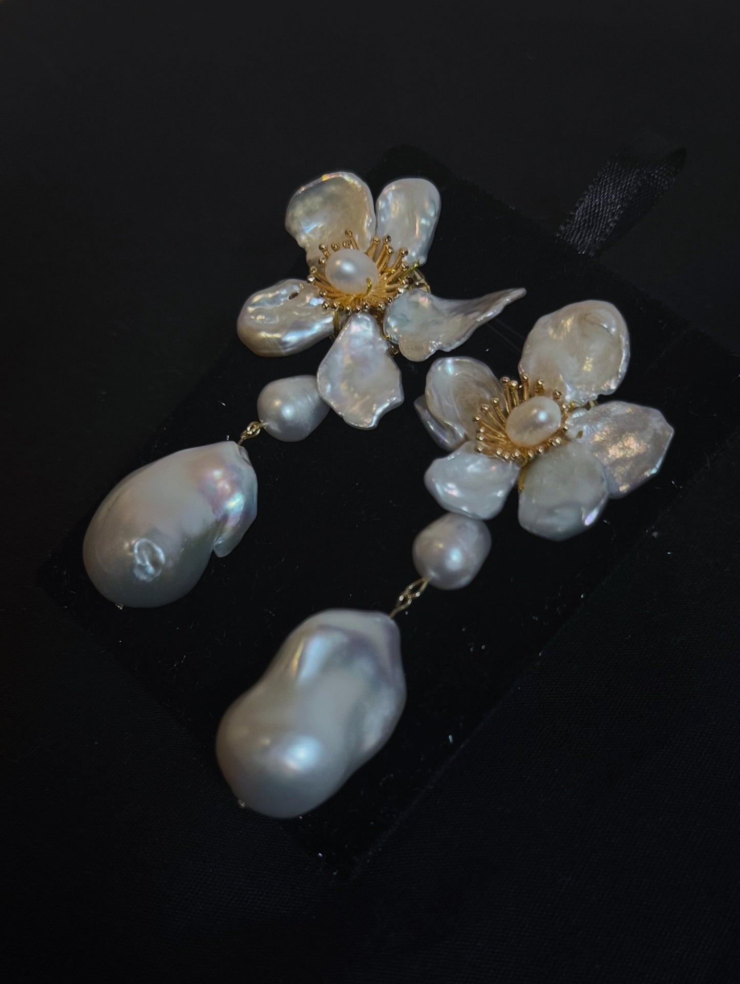 Baroque Keshi Pearl Flower Dangle Earrings №17 (MADE TO ORDER)