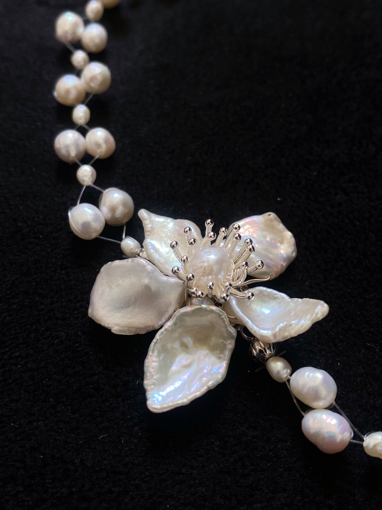 Meteor Keshi Pearl Flower Illusion Necklace №54