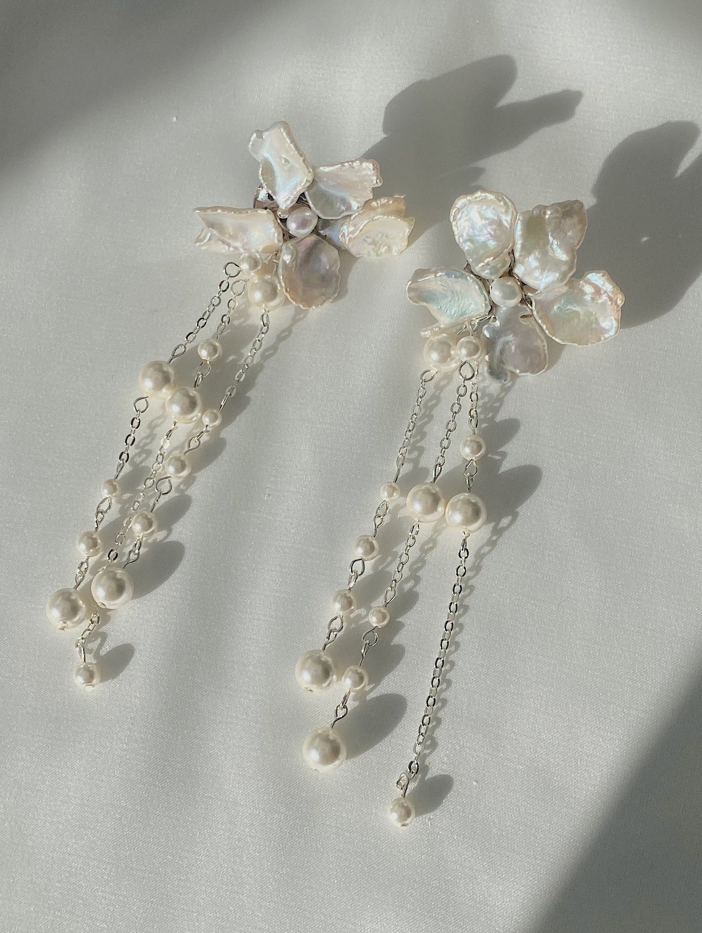 Keshi Pearls Flower Meteor Shower Drop Earrings №40 (MADE TO ORDER)