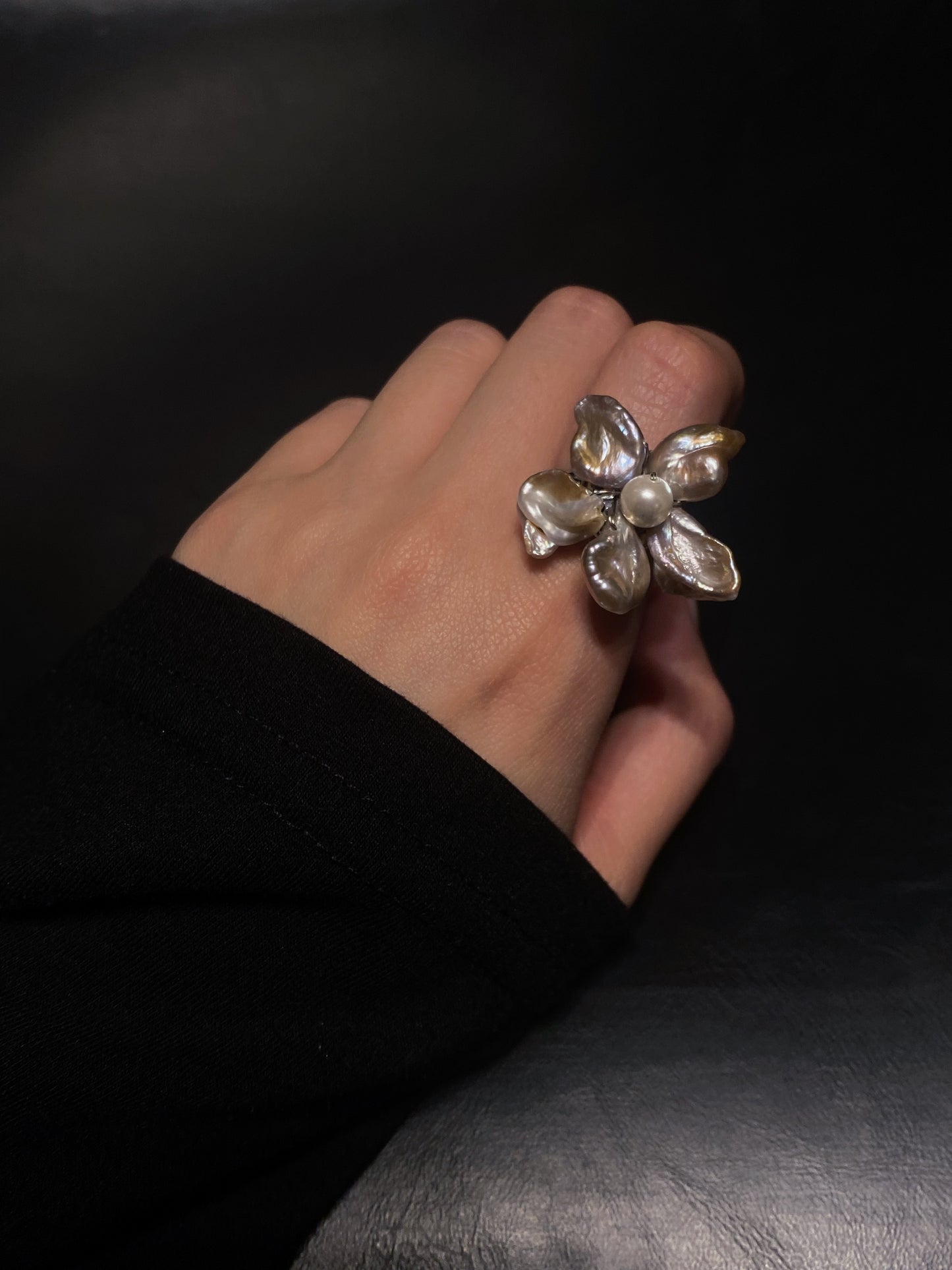 Keshi Purple Pearls Flower Ring №08