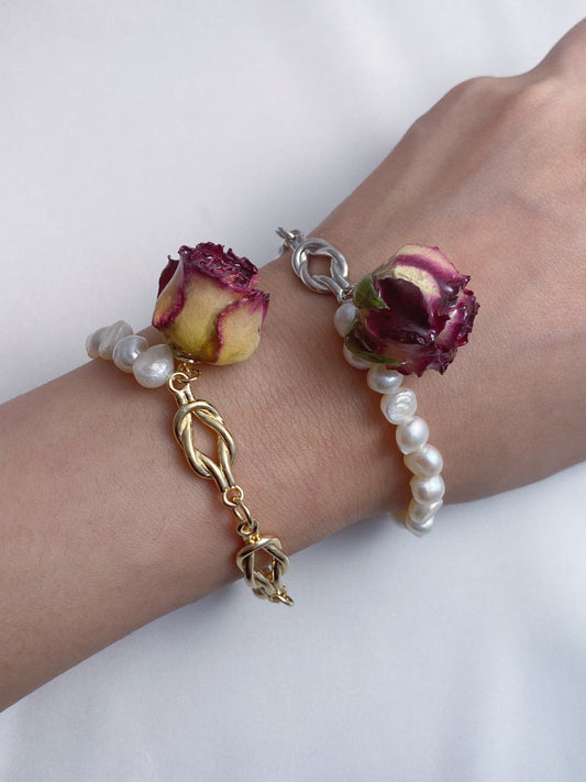 Real Rose Pearl Knots Bracelet