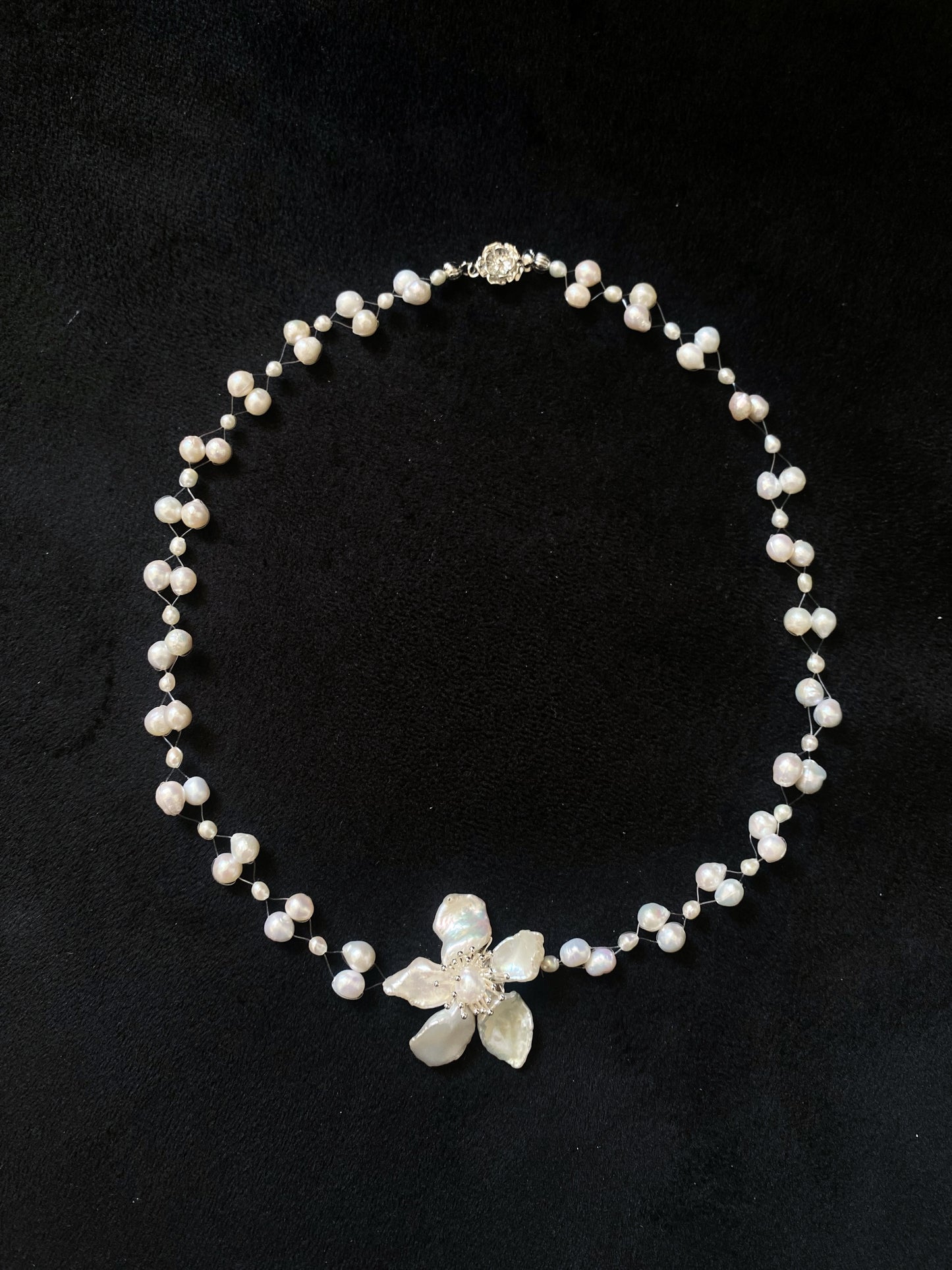 Meteor Keshi Pearl Flower Illusion Necklace №54