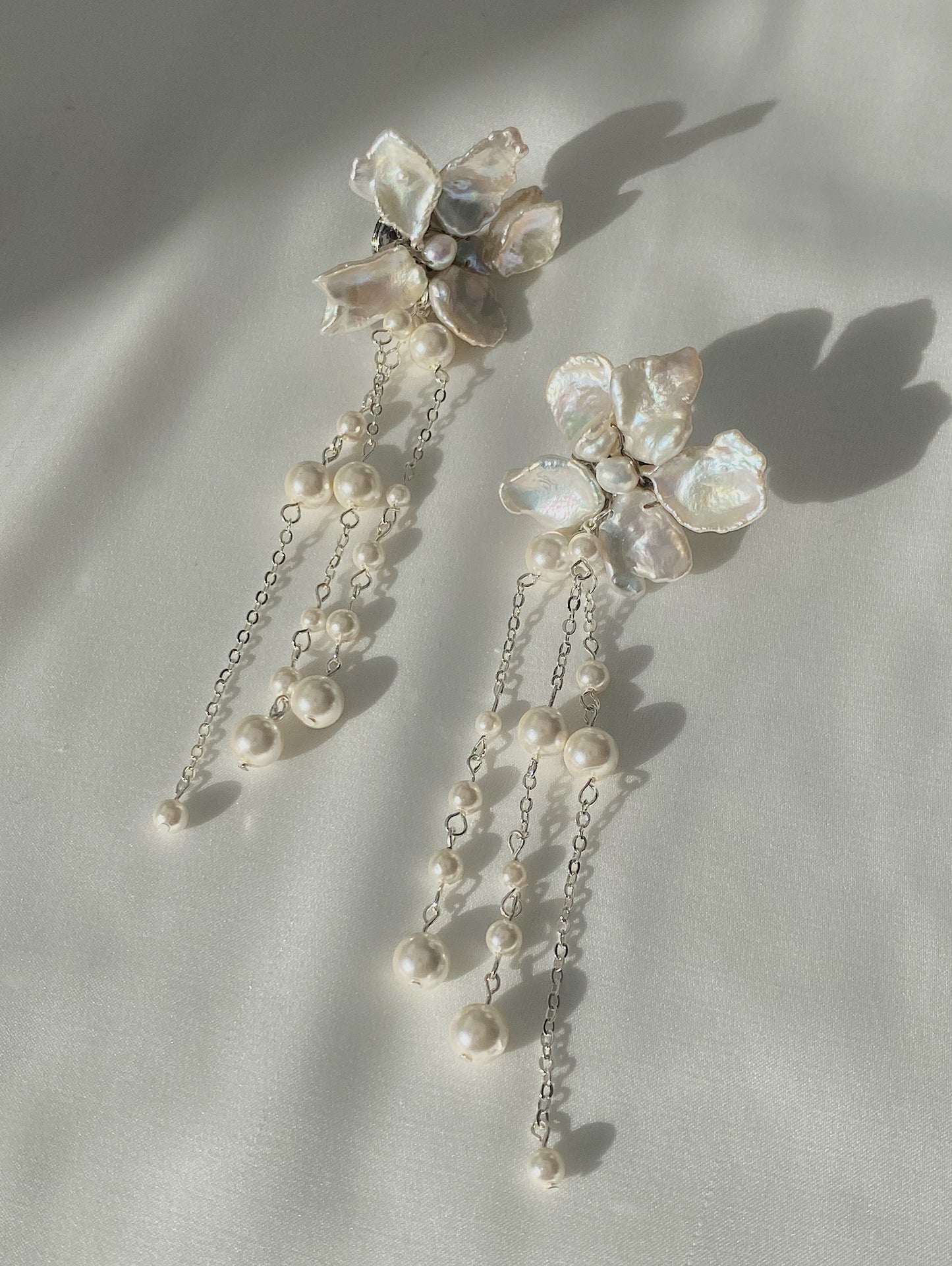 Keshi Pearls Flower Meteor Shower Drop Earrings №40 (MADE TO ORDER)