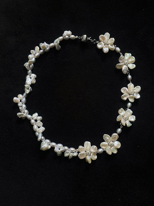 Wreath Keshi Pearl Flower Necklace №57