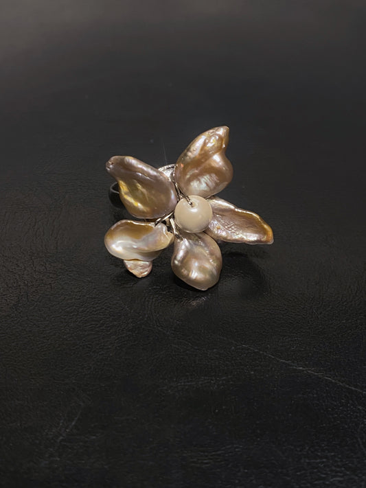 Keshi Purple Pearls Flower Ring №08