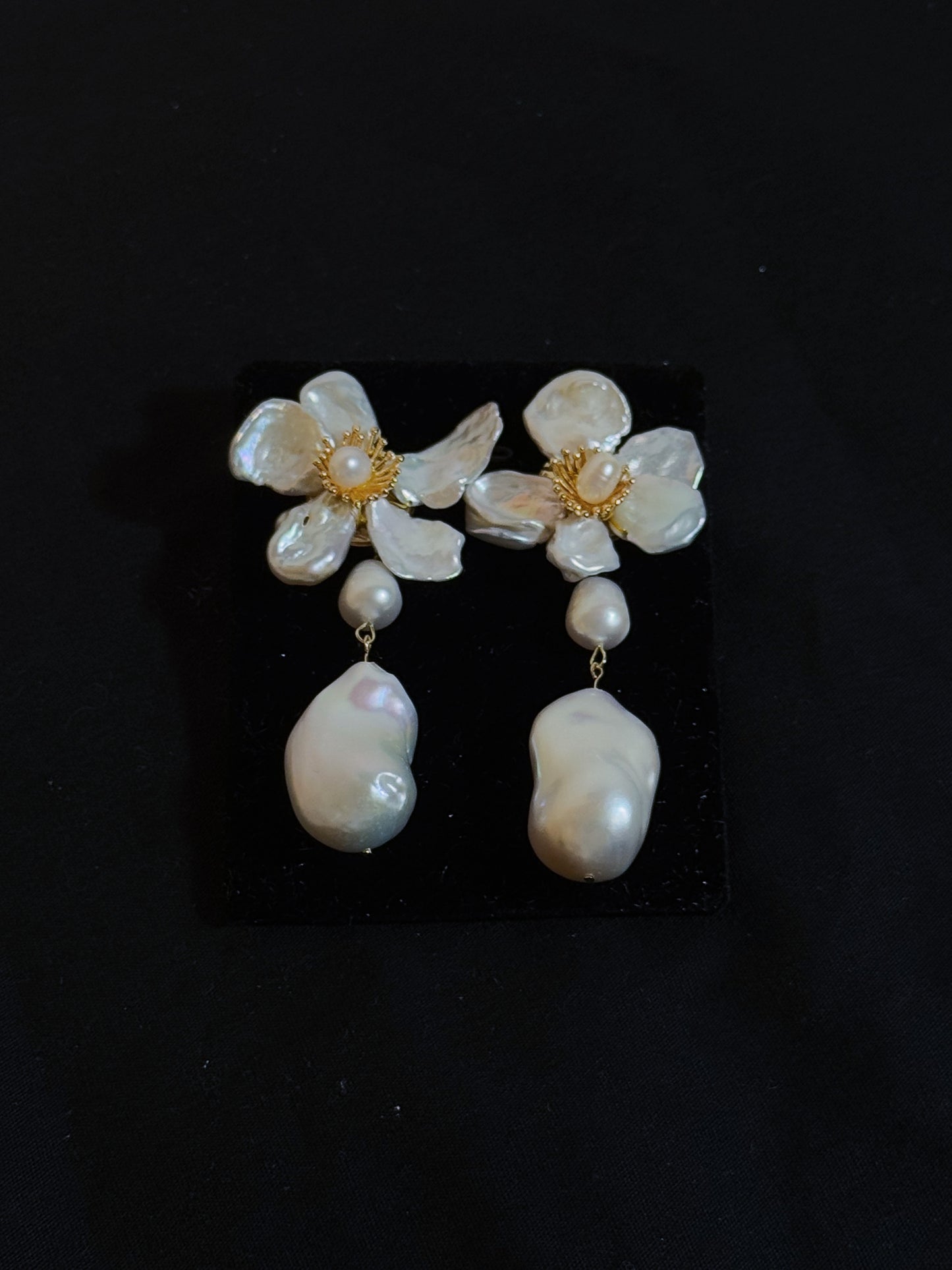 Baroque Keshi Pearl Flower Dangle Earrings №17 (MADE TO ORDER)