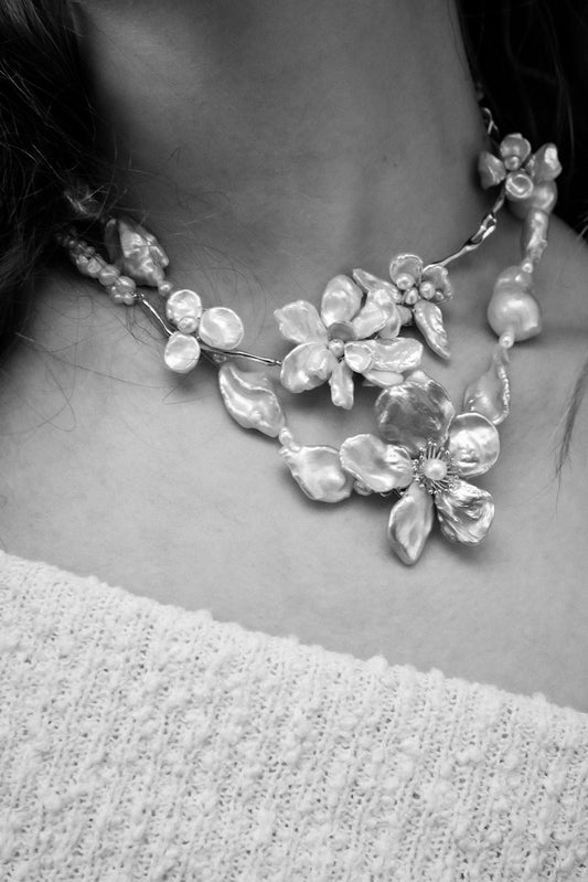 Blooming Keshi Pearl Flower Necklace №21