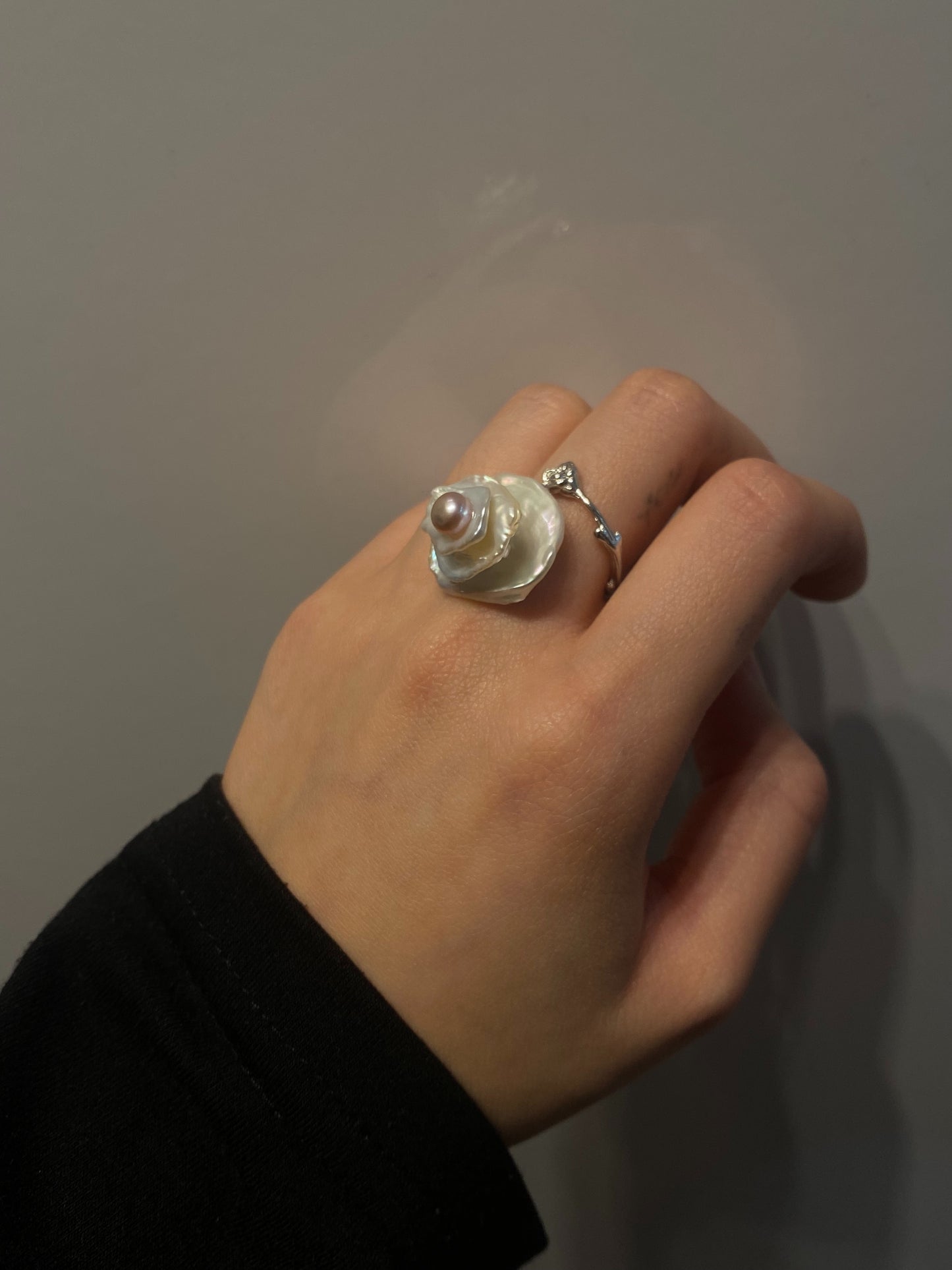 Keshi Pearls Rose Flower Ring №07