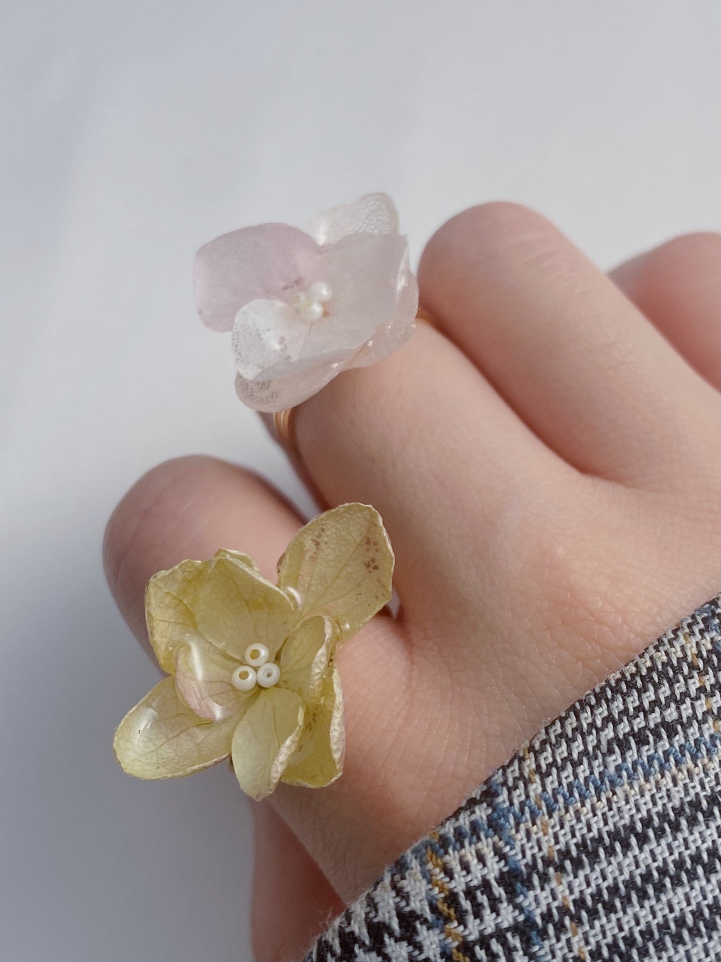 Real Flower Hydrangea Adjustable Ring