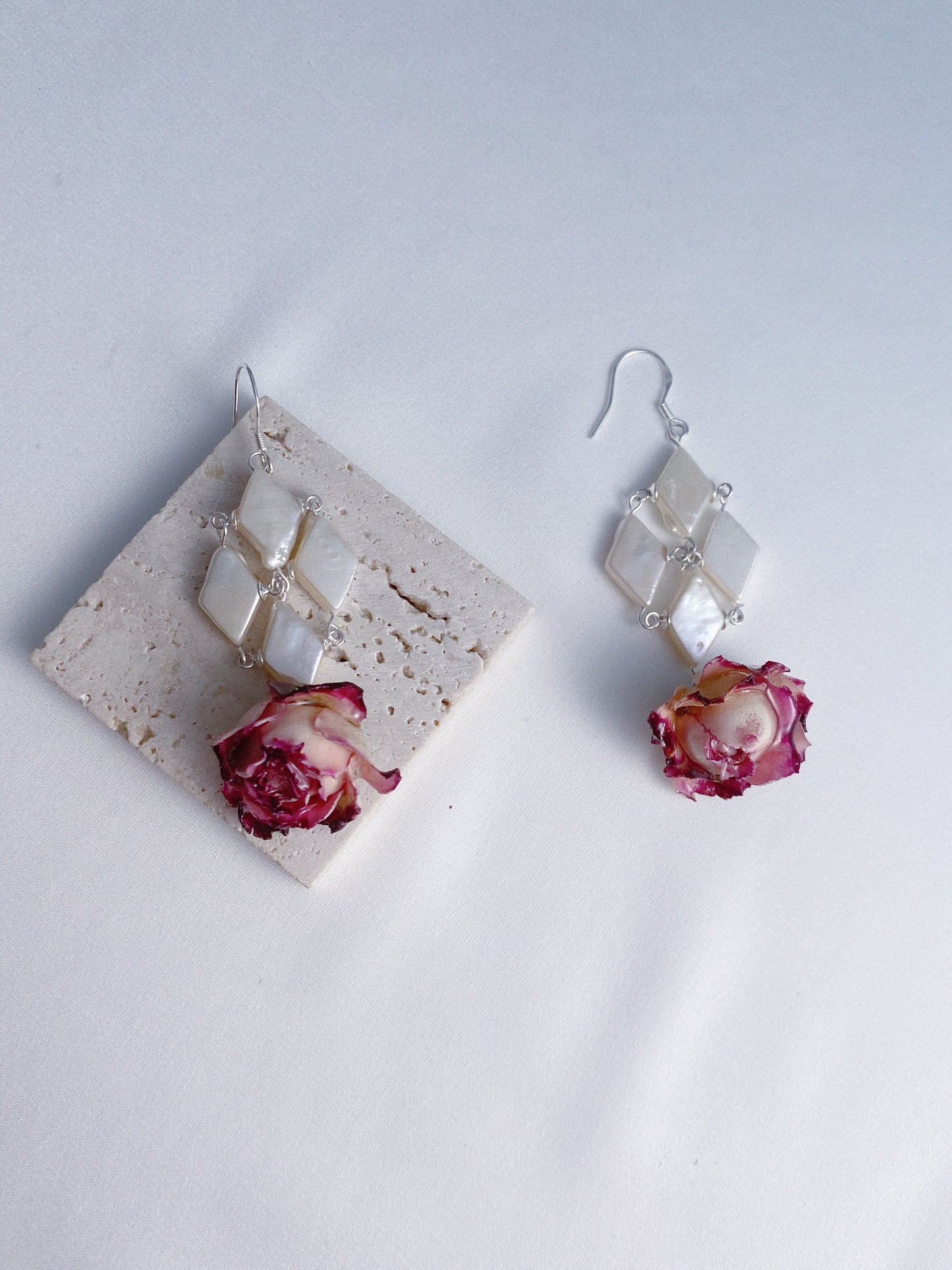 Diamond Baroque Pearl Bloom Rose Earrings