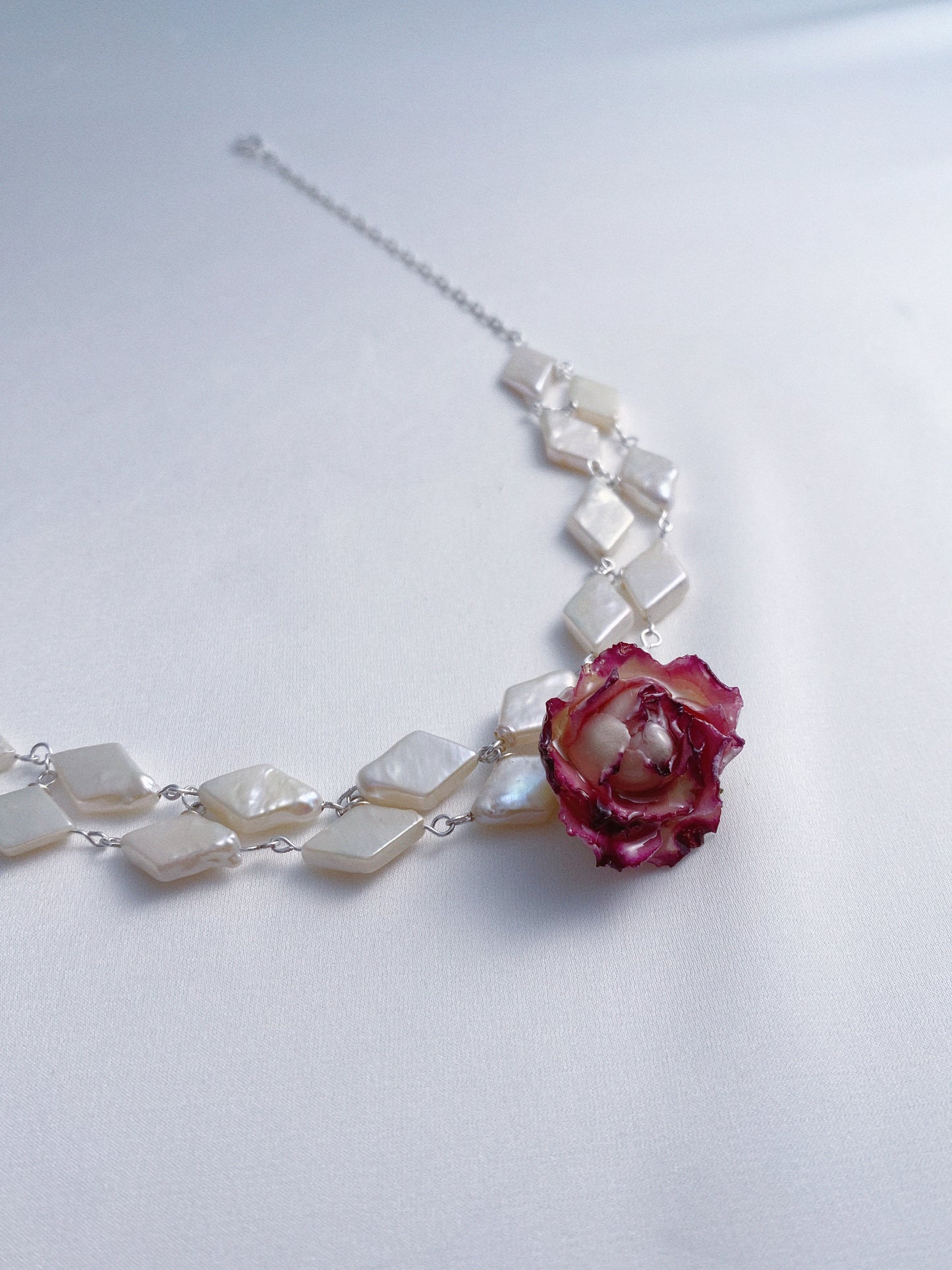 Diamond Baroque Pearl Bloom Rose Necklace